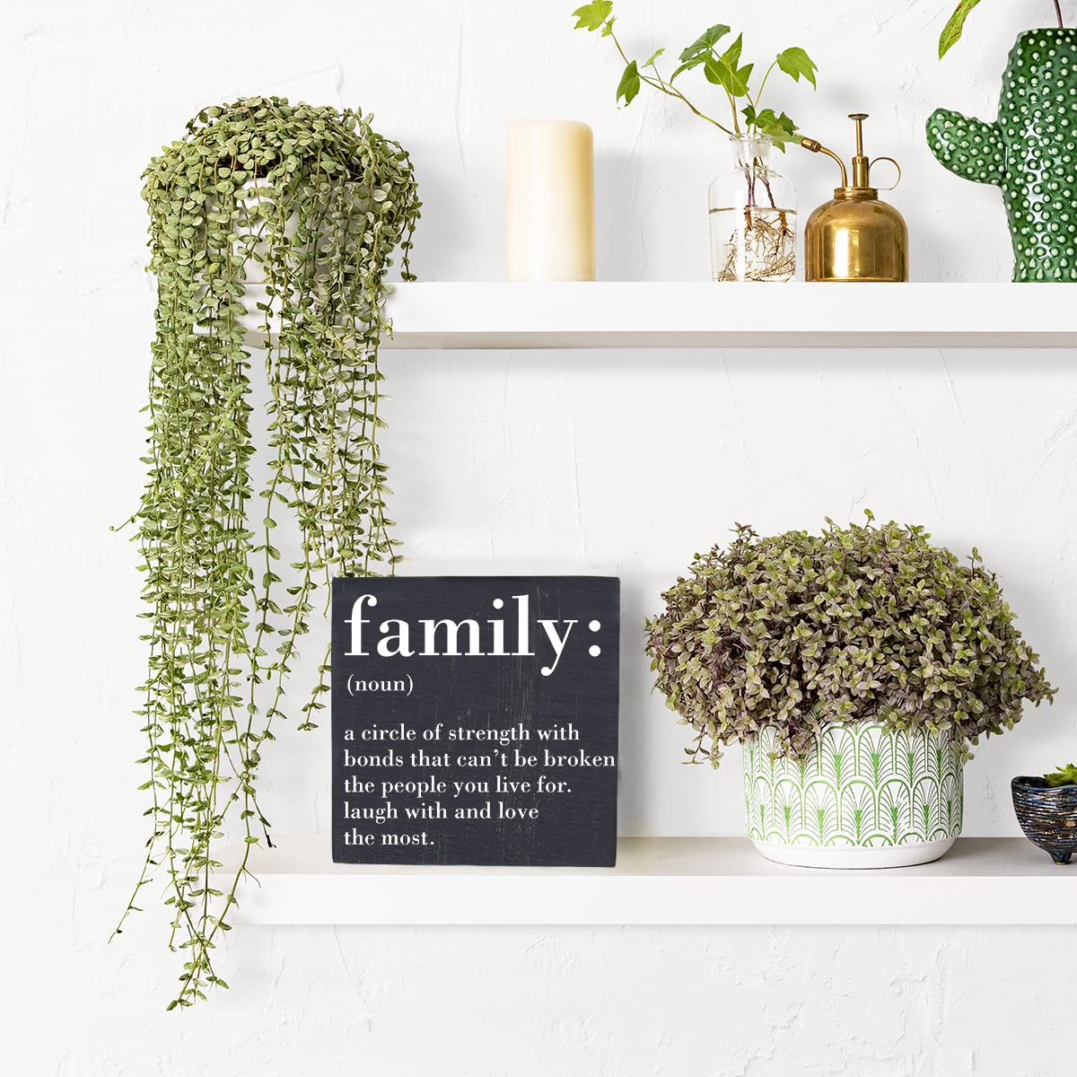 HTBIG Family Noun Family Quotes Desk Decor Wooden Box Sign Inspirational Rustic Black Wood Block Plaque Box Sign for Home Farmhouse House Kitchen Bathroom Living Room Shelf Table Decoration