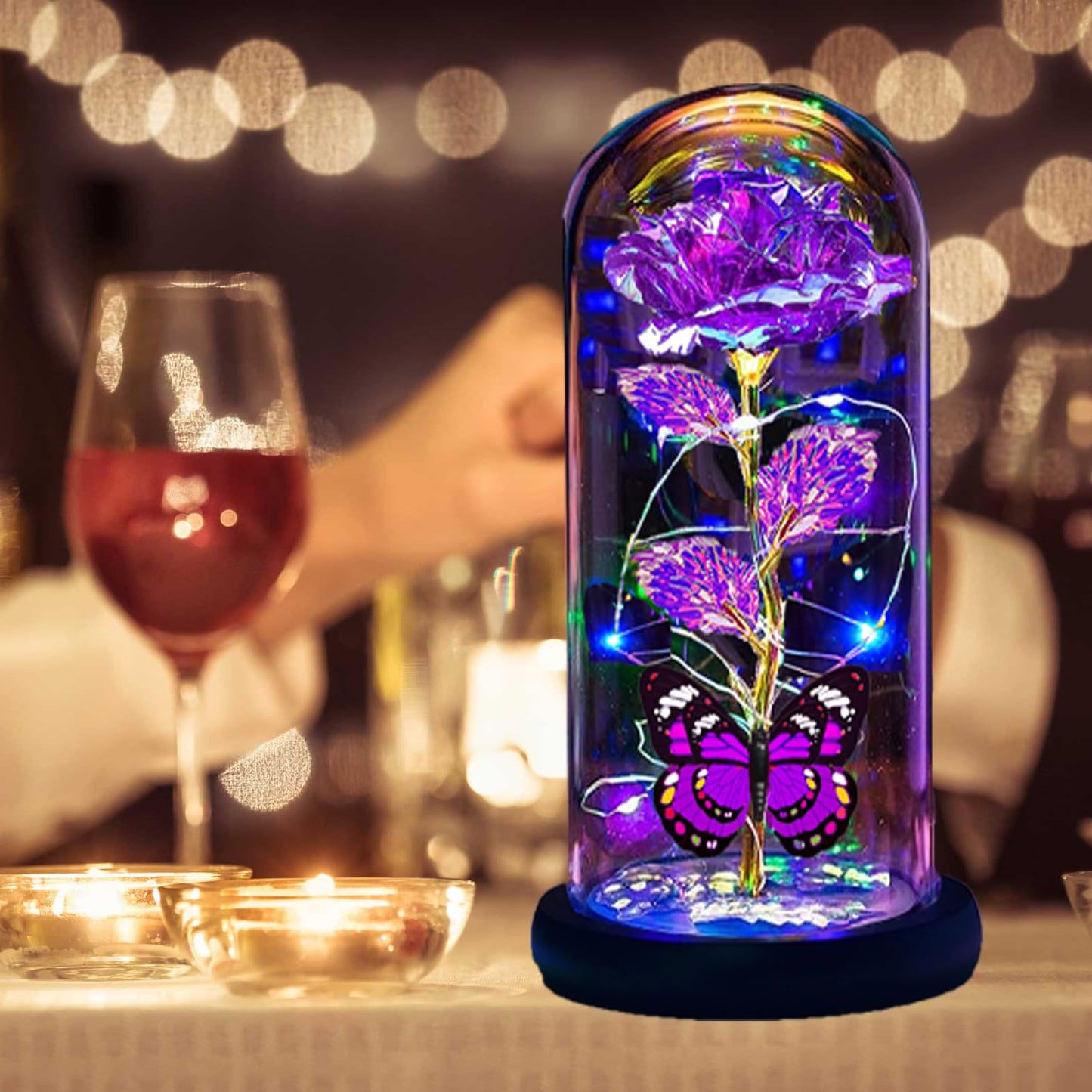 Thrjia Mothers Day Roses Flowers Gifts for Mom Women Wife Her,Mother Day Rose Gifts for Mom Women,Light Up Rose in A Glass Dome Butterfly Birthday Presents Wife Grandma from Daughter Purple Rose