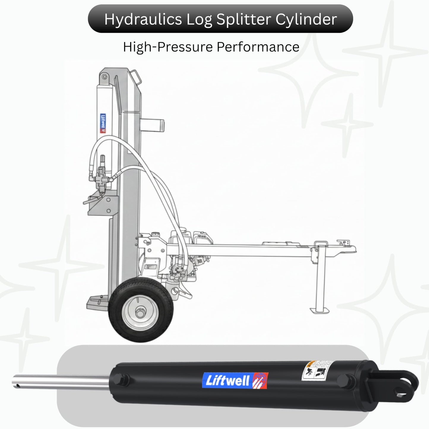 4x24 Hydraulic Log Splitter Cylinder – 4" Bore x 1.75" Rod x 24" Stroke with 1/2" NPT Ports, Welded Double Acting Hydraulic Cylinder for Wood Splitters – Heavy-Duty Log Splitter Cylinder 4x24