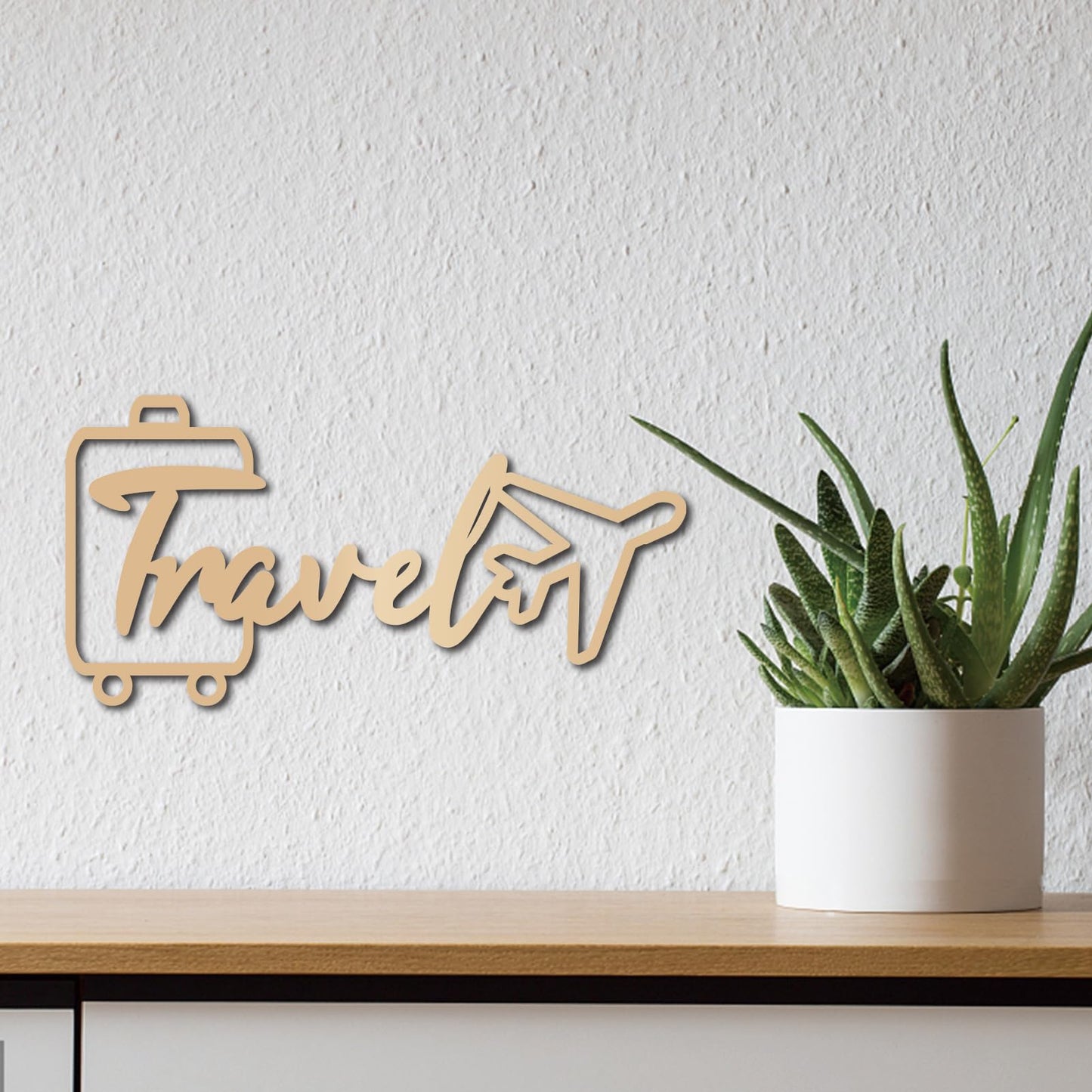 CREATCABIN Travel Wall Decor Laser Cut Wooden Words Unfinished Wood Hanging Wall Art Travel Theme Letter Sculpture with Airplane Suitcase Sign for Home Classroom Office Bedroom Decor 11.8x5.9 Inch