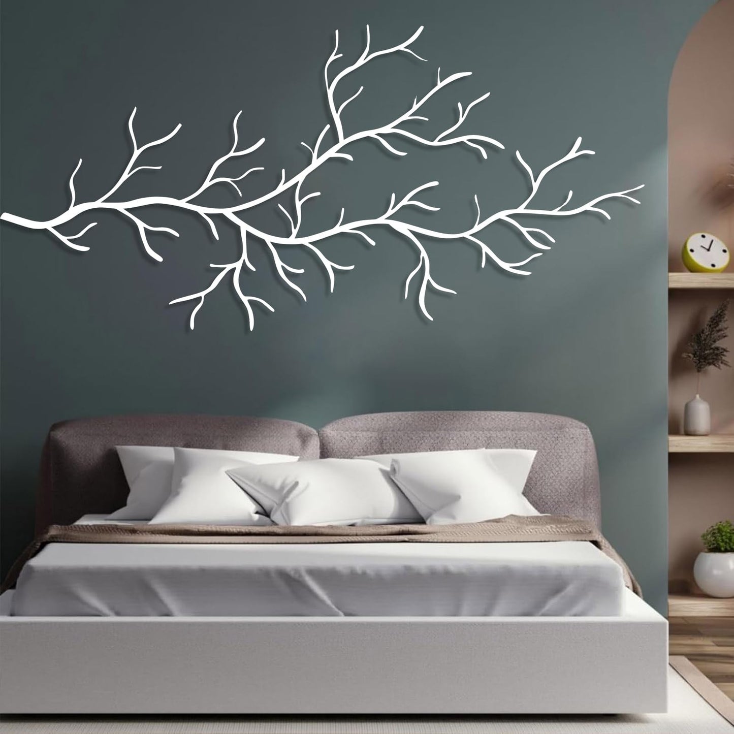 LARNT Metal Tree Branch Wall Art, Modern Nature Inspired Wall Decor, Tree Branch Wall Decor, Nature Sculpture, Nature Room Decor (Silver, 28"x59"|71x150cm)