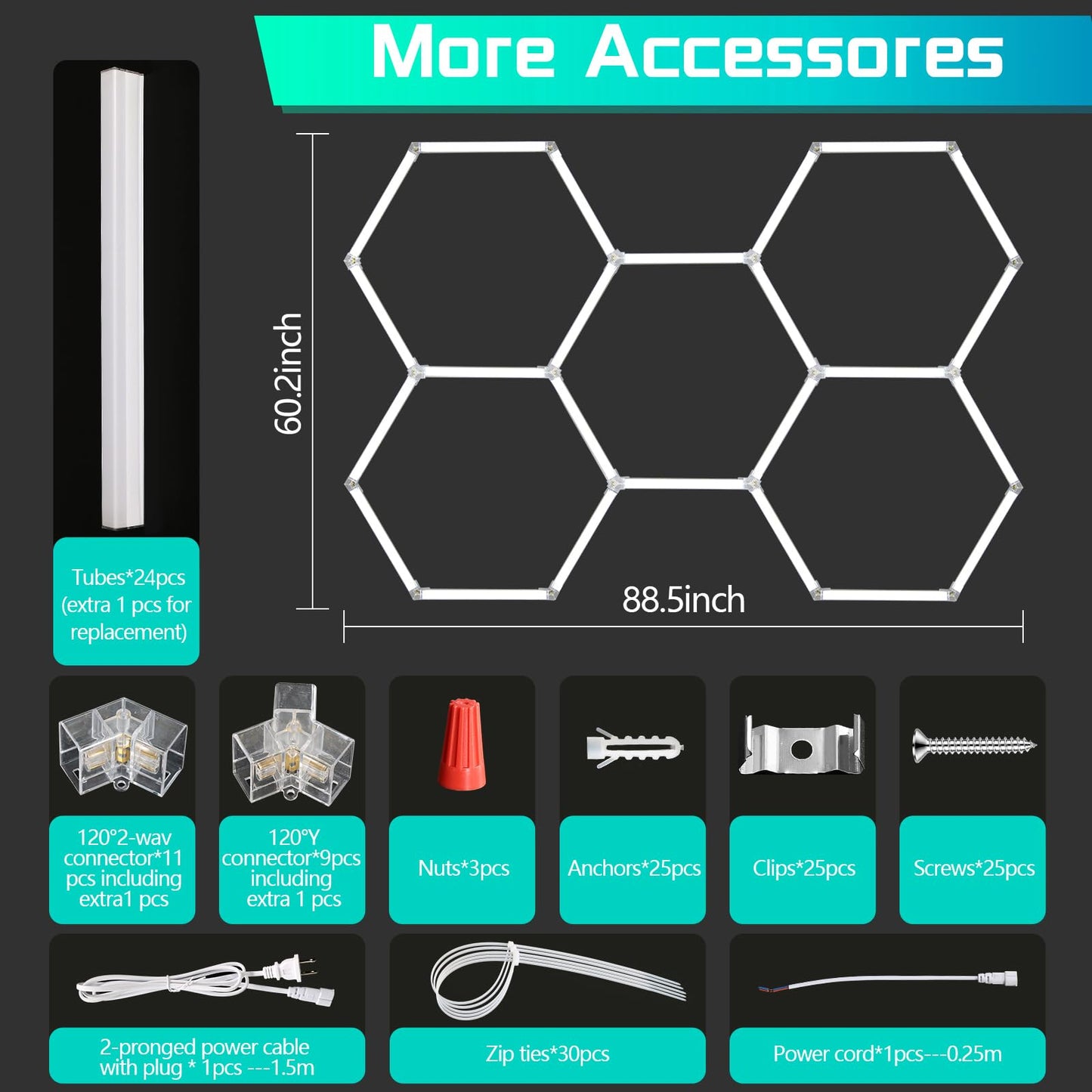 BESTECCT Hexagon Garage Lights,192W 21000LM,5 Grids Hexagon Led Light,7000K Honeycomb Lights for Garage,malls,Basement,Gym