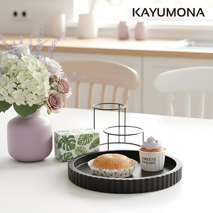 Modern Decorative Tray for Coffee Table, 11" Wooden Black Round Small Decor Tray for Candle, Perfume, Vanity, Kitchen Island Counter & Table Centerpiece