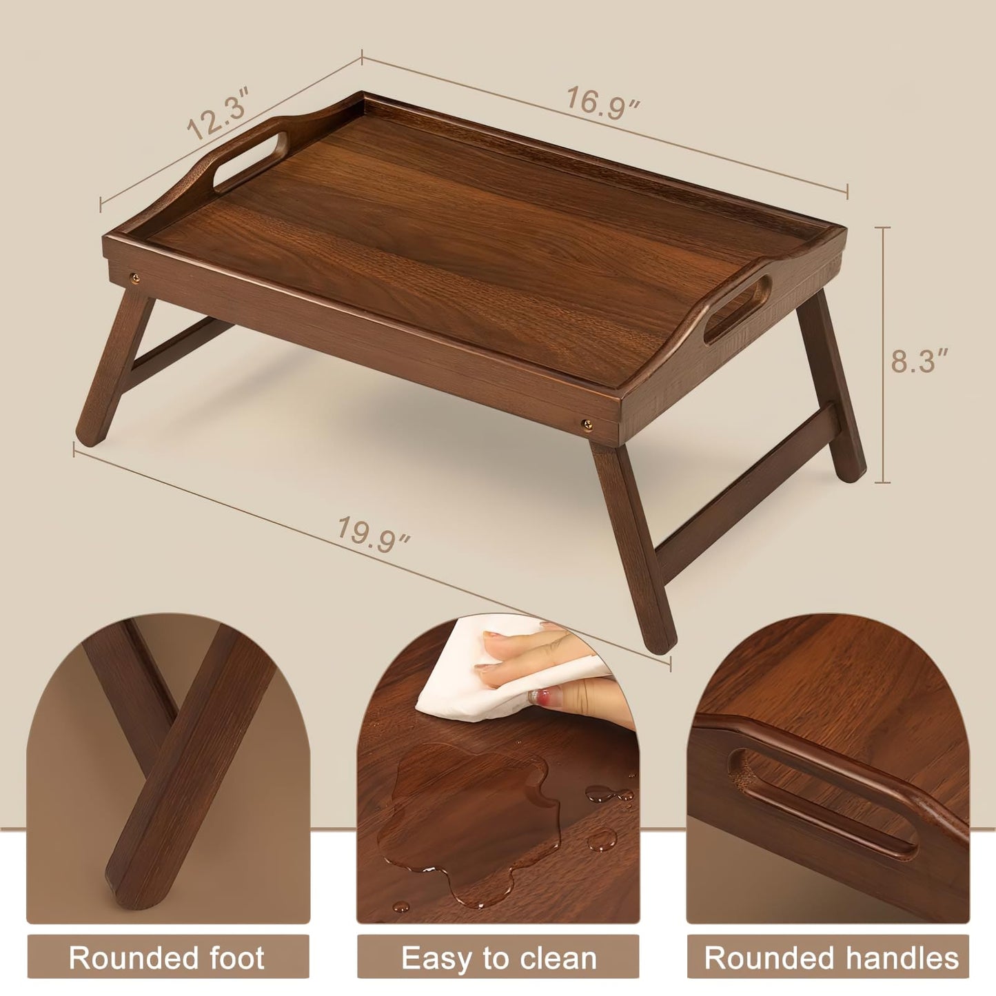 2 Pack Bed Tray Table Breakfast Trays Serving Tray Bamboo Bed Laptap with Floding Legs Handles and Phone Holders