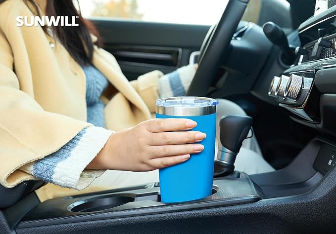 SUNWILL Travel Coffee Tumbler 20 oz, Insulated Mug with Lid, Stainless Steel Cup for Outdoor, Powder Coated Royal Blue