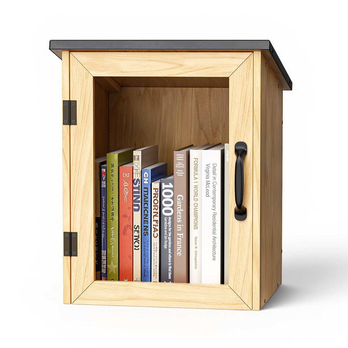 Outdoor Library Book Box Storage, Waterproof Solid Wood Cabinet for DIY, Community & School Sharing – Weatherproof Neighborhood Book Exchange for Literature, Magazines & Newspapers(13"W x 12"D x 17"H)