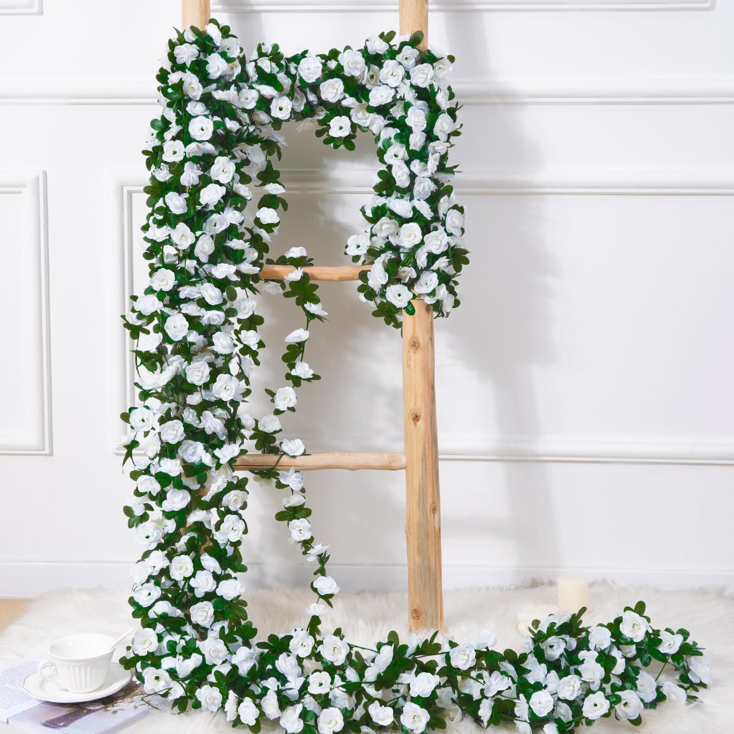 BLEUM CADE 2Pcs 16.4Ft Flower Garland Artificial Rose Vines for Bedroom, Cute Fake Hanging Flower Vines Floral Garland Decorations for Wedding Party Wall Room Decor Aesthetic