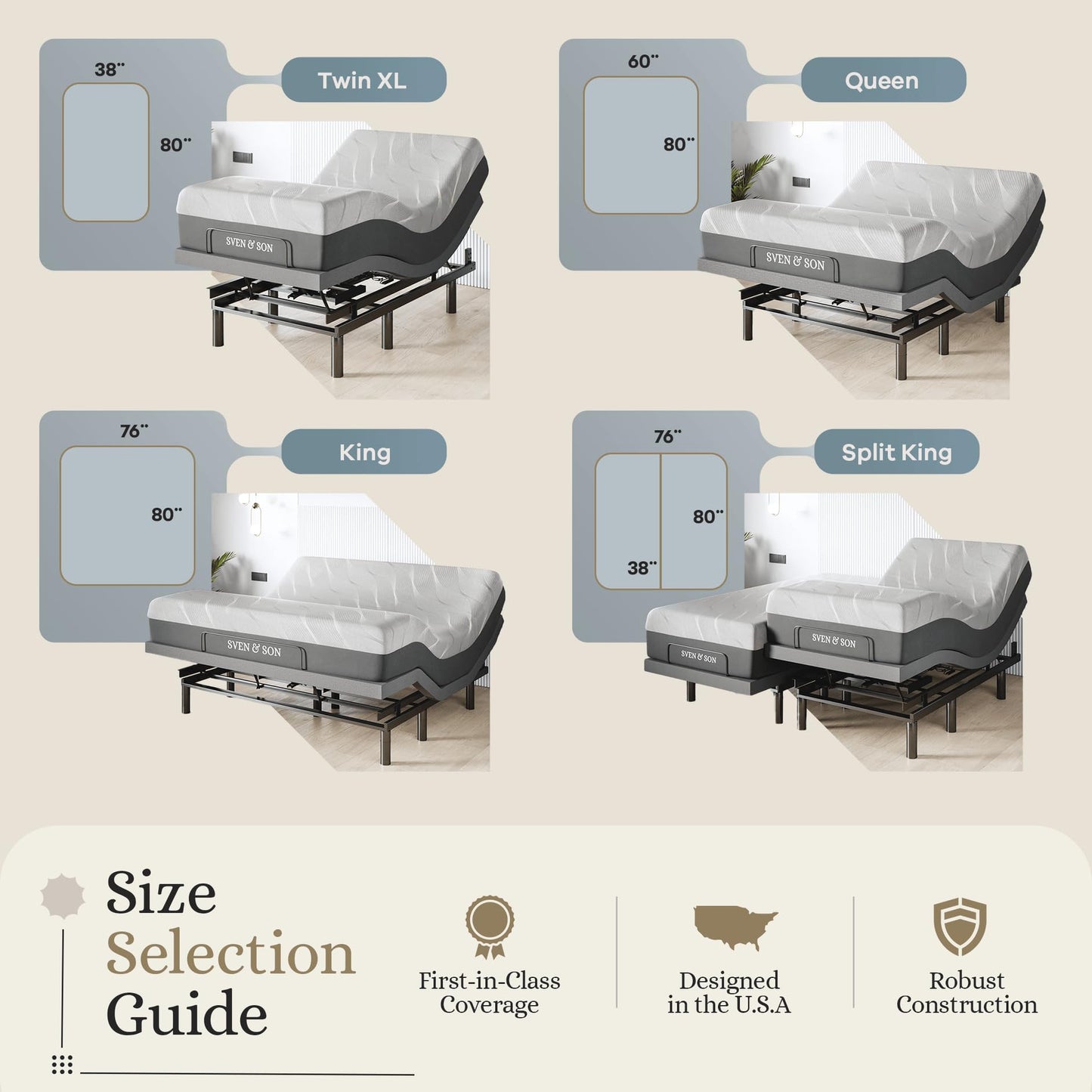 Sven & Son Harmony Adjustable Bed Base, Head and Foot Lift, Massage, Under-Bed Lights, USB, Gel Memory, Zero Gravity Smart Frame - Queen + 14 inch Hybrid Spring Matt (Medium Soft)