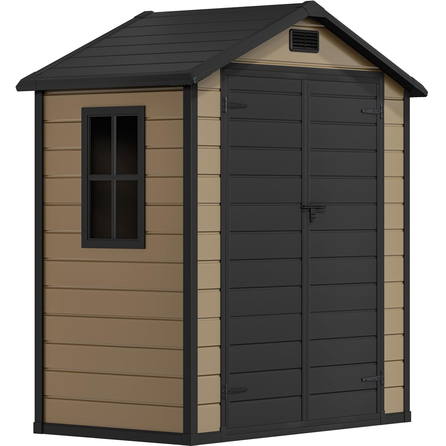 DWVO 6x4 FT Resin Storage Shed with Floor, Outdoor Storage Shed with Lockable Door, Window and Vents, Waterproof Plastic Tool Storage for Garden, Patio, Backyard, Lawn
