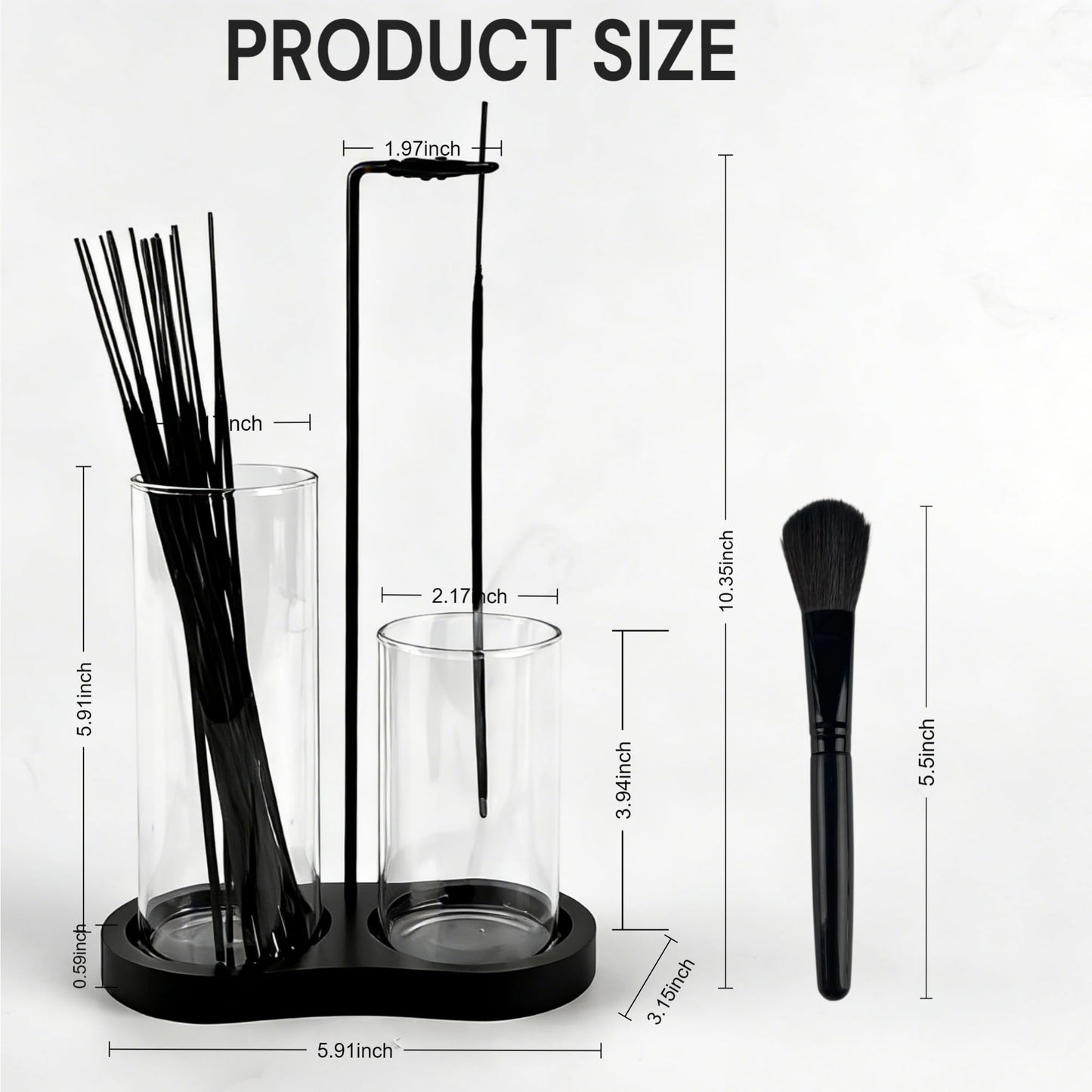 2 in 1 Black Incense Holder for Sticks with Glass Ash Catcher, Anti-Ash Incense Burner for Yoga Meditation Spa, Sleek Minimalist Decor & Incense Holder for Men, Includes Ash Brush
