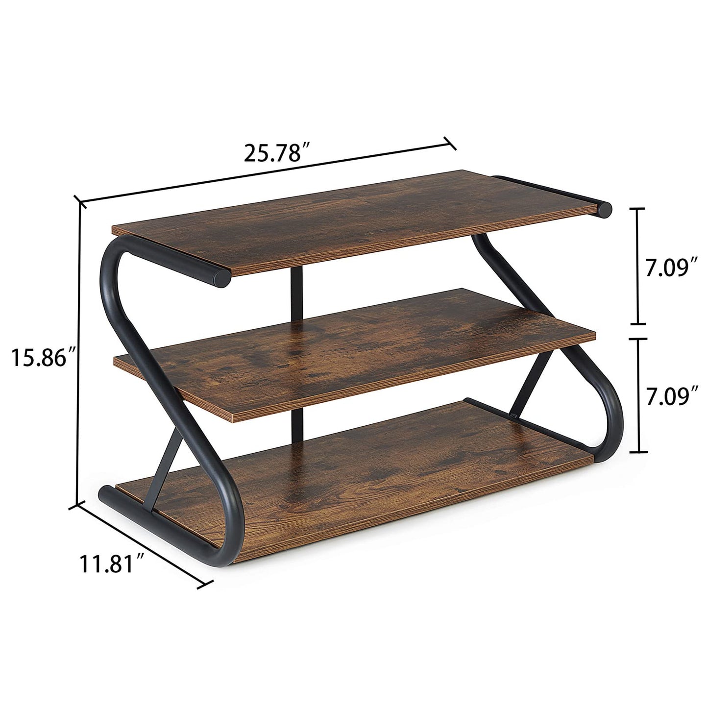 Aroktake 3-Tier Shoe Rack, Wooden Shoe Storage with S Shape Heavy Duty Metal Free Standing, Shoe Organizer Shelf for Entryway, Living Room, Closet, Bedroom (Rustic)