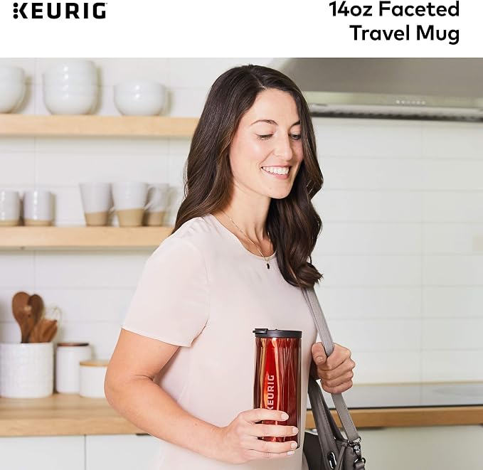 Keurig Coffee Travel Mug, Fits Under Any Keurig K-Cup Pod Coffee Maker, 14 oz, Red