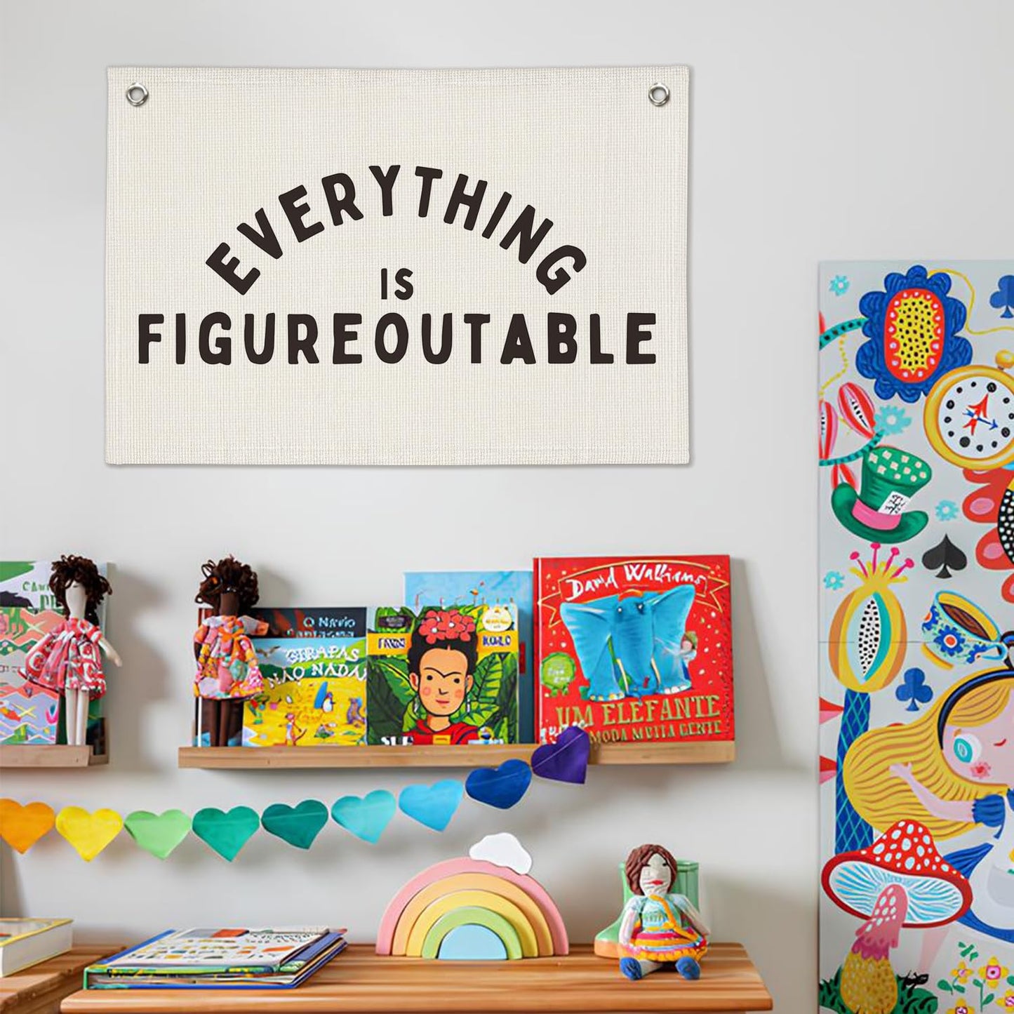 Wheatwin Everything is Figureoutable Inspirational Wall Decor, Office Motivational Wall Decor, Classroom Linen Canvas Banner Hanging Flag, 20x30 Inch