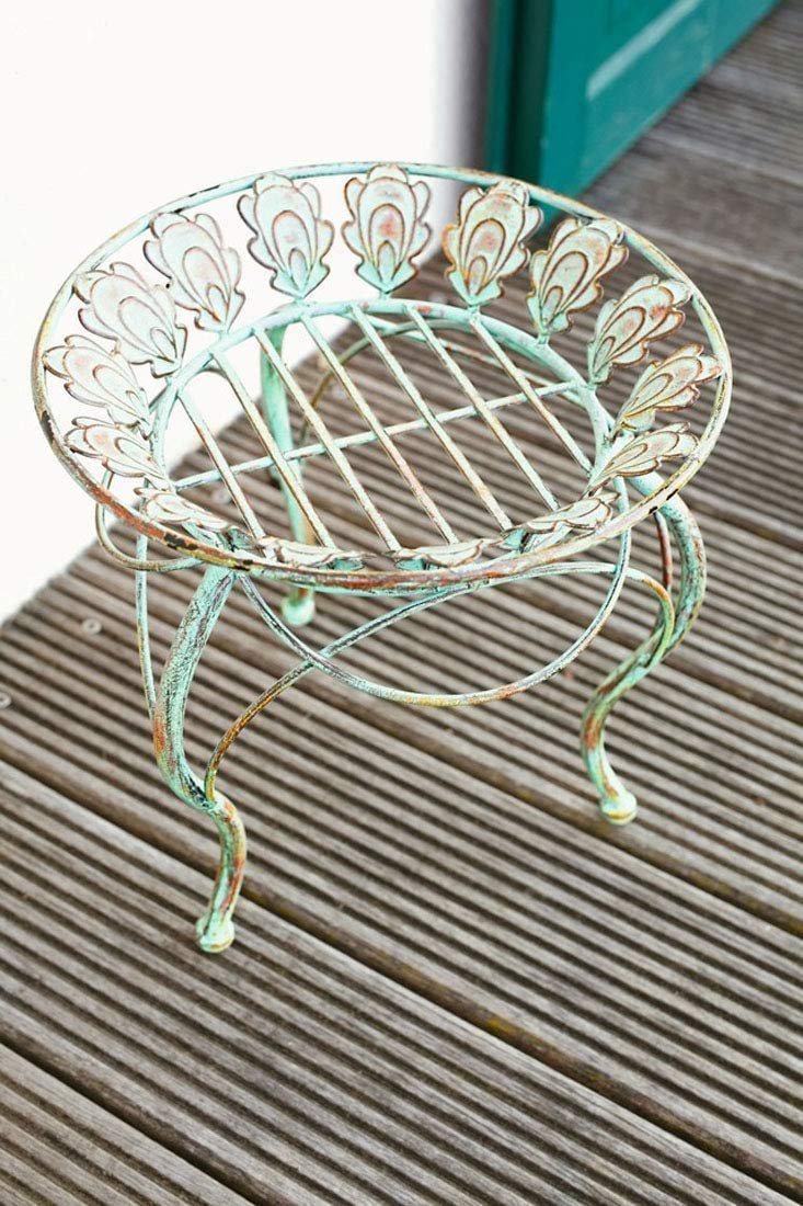 Westcharm Metal Plant Stand for Indoor Outdoor Outside Garden Balcony Patio Living Room Office with Peacock Tail Motif and 13" Round Curved Legs