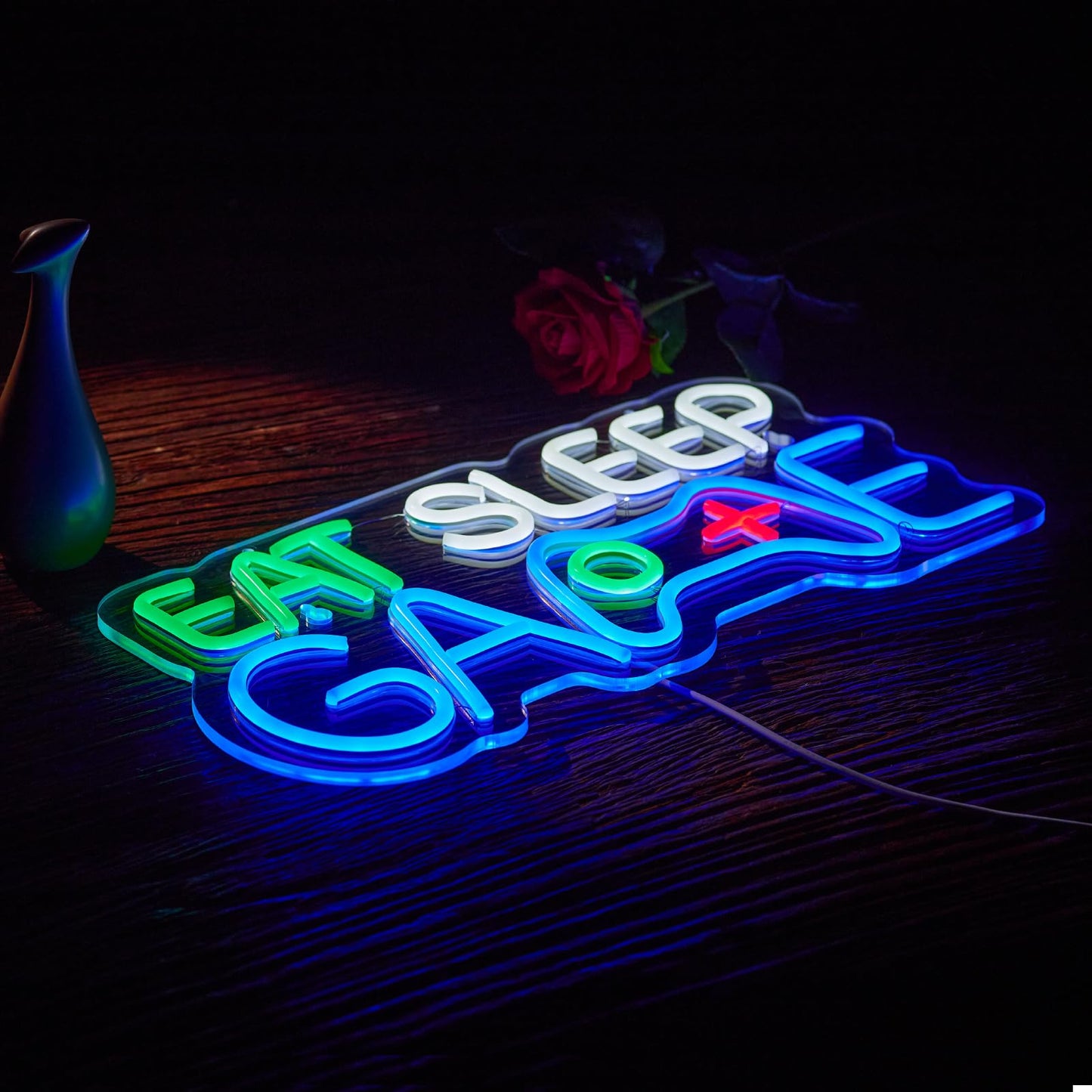 Game Room Decor EAT SLEEP GAME Dimmable LED Neon Sign Beer Bar Man Cave Bedroom Home Art Gaming Neon Light Signs Wall Artwork Sign