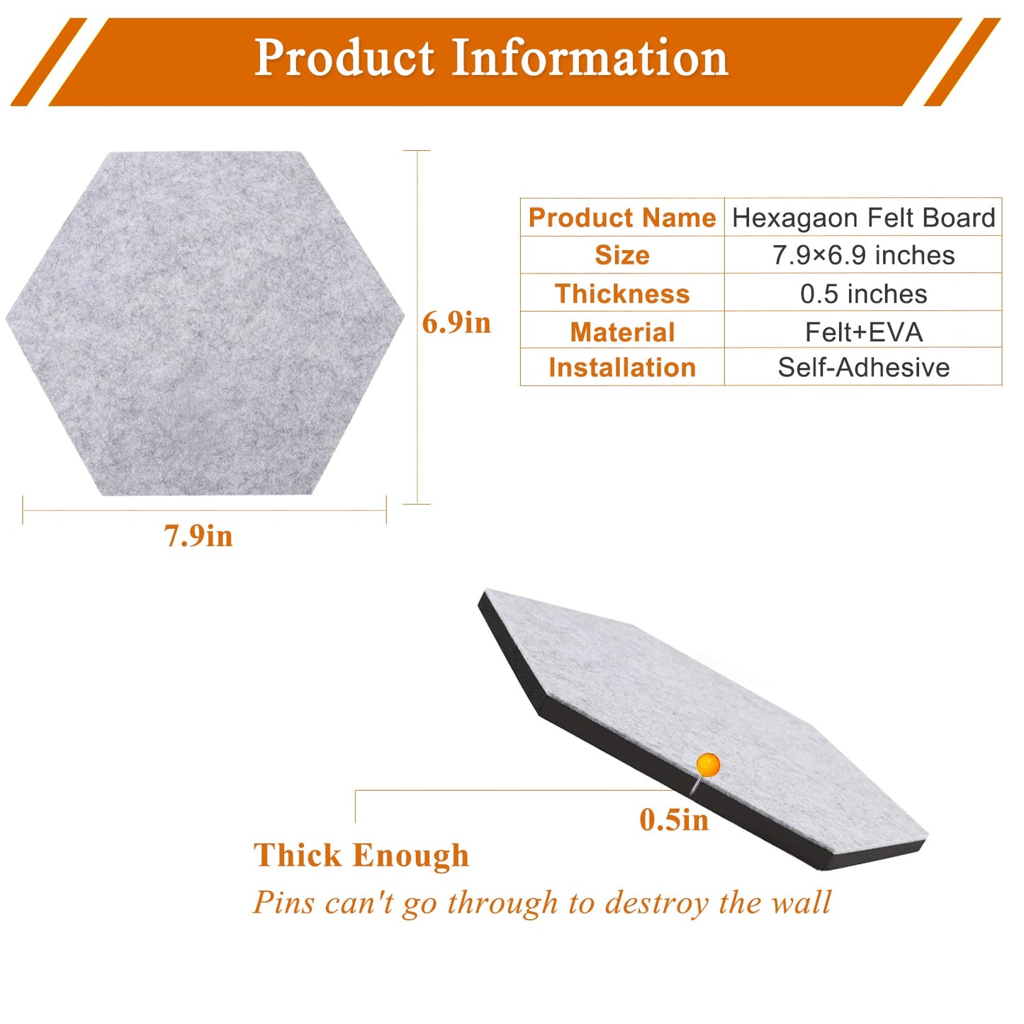 HULAVO 8Pcs Hexagon Felt Cork Board Tiles, Self Adhesive DIY Bulletin Board Pin Board for Office School Home Wall Decor Stickers Memos Photos Display (Gradual Purple)