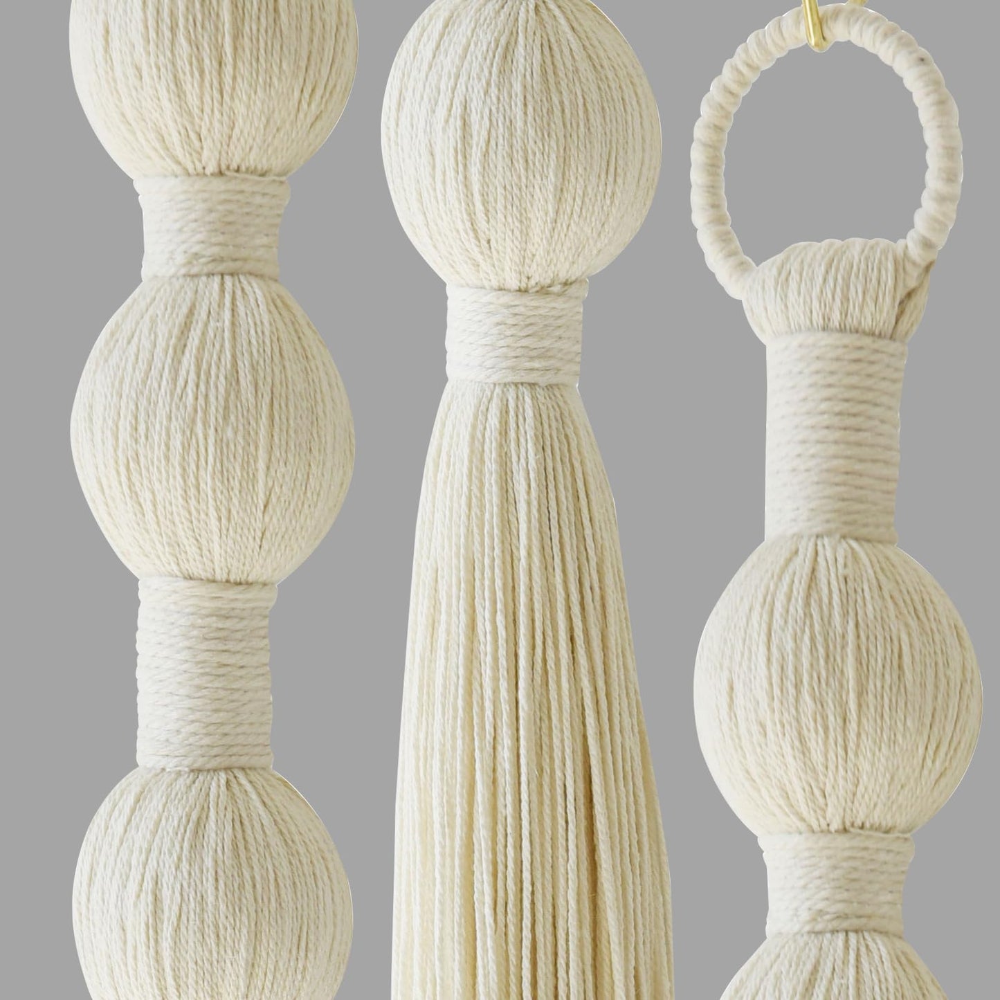 IOWER Macrame Wall Hanging Small Sphericity Cotton Textile Tassel Wall Hanging Fiber Yarn Art for Living Room Bedroom 27'' L x 2.3'' W