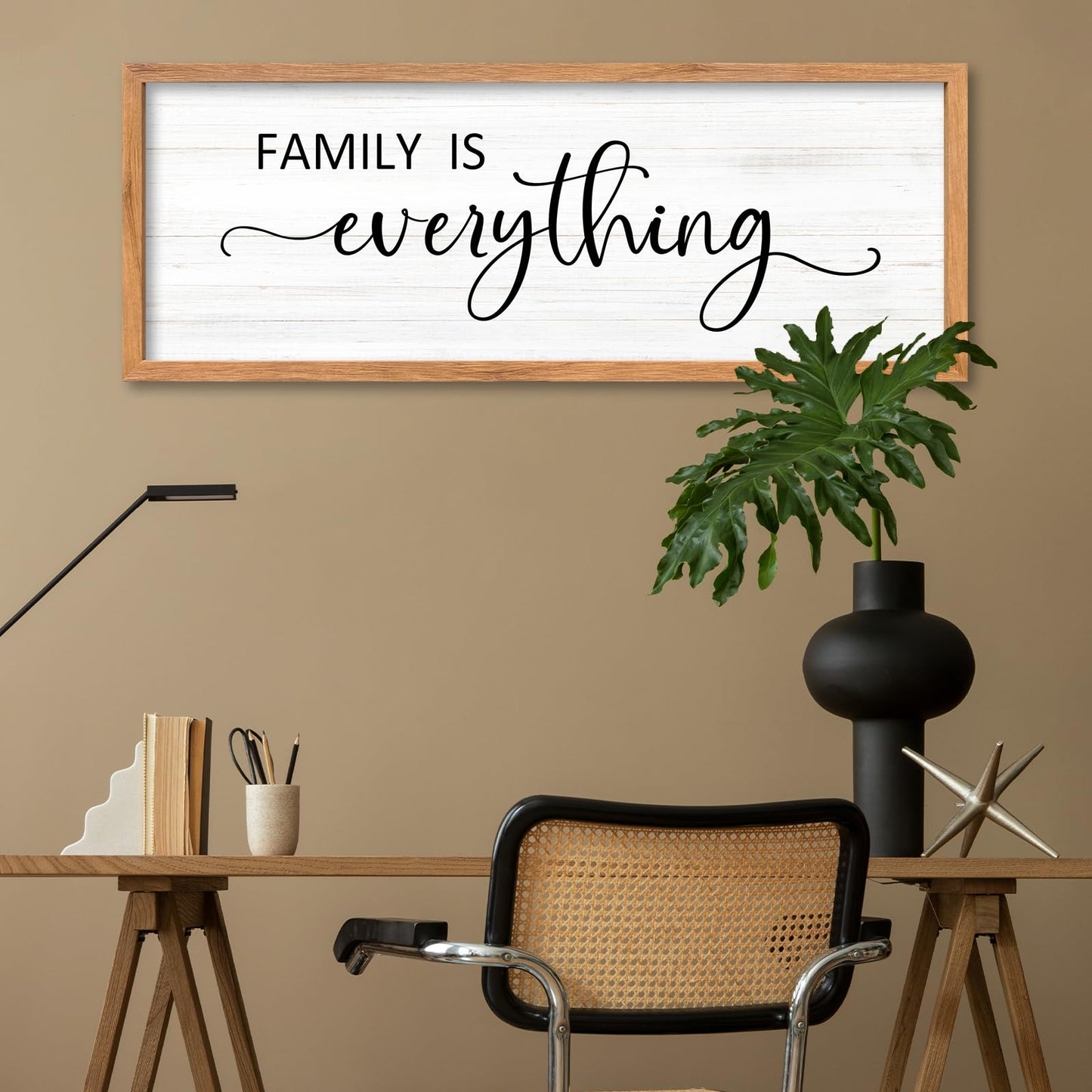AuraPeak Family Is Everything Wall Decor Rustic Dining Room Sign for Horizontal Home Living Room Entryway Hallway Wood Hanging Plaque Wall Art Decoration (Wood 40"×15")