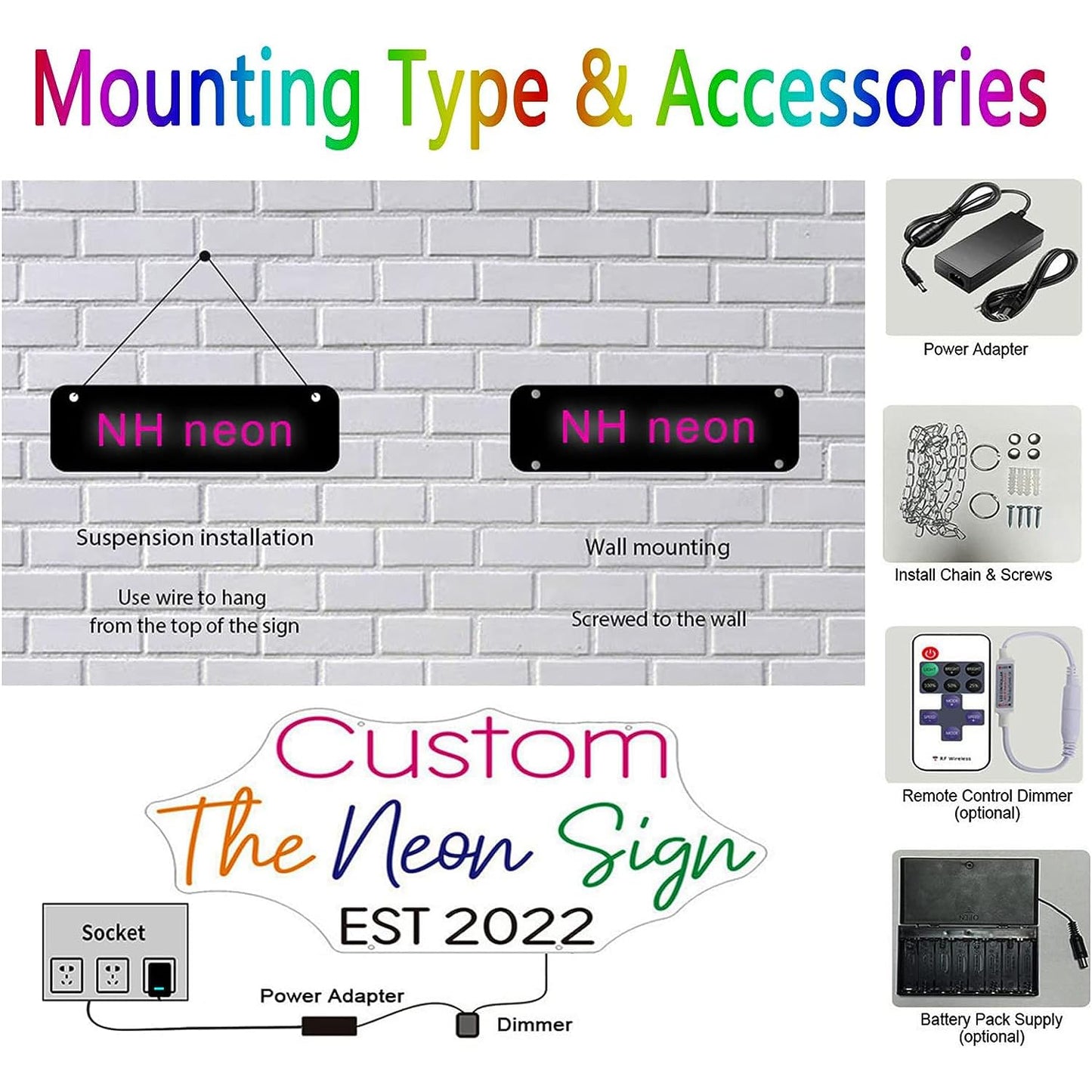 Custom Neon Signs, Personalised Large Led Neon Lights Sign Customizable for Wall Decor Wedding Birthday Party Bedroom Bar Shop Name Logo Lights (Optional 16" to 55")
