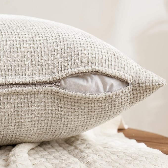 MIULEE Pack of 4 Couch Throw Pillow Covers 22x22 Inch Neutral Beige/Brown Soft Decorative Chenille Pillow Covers Farmhouse Accent Cushion Covers for Boho Spring Home Decor Sofa Bedroom Living Room