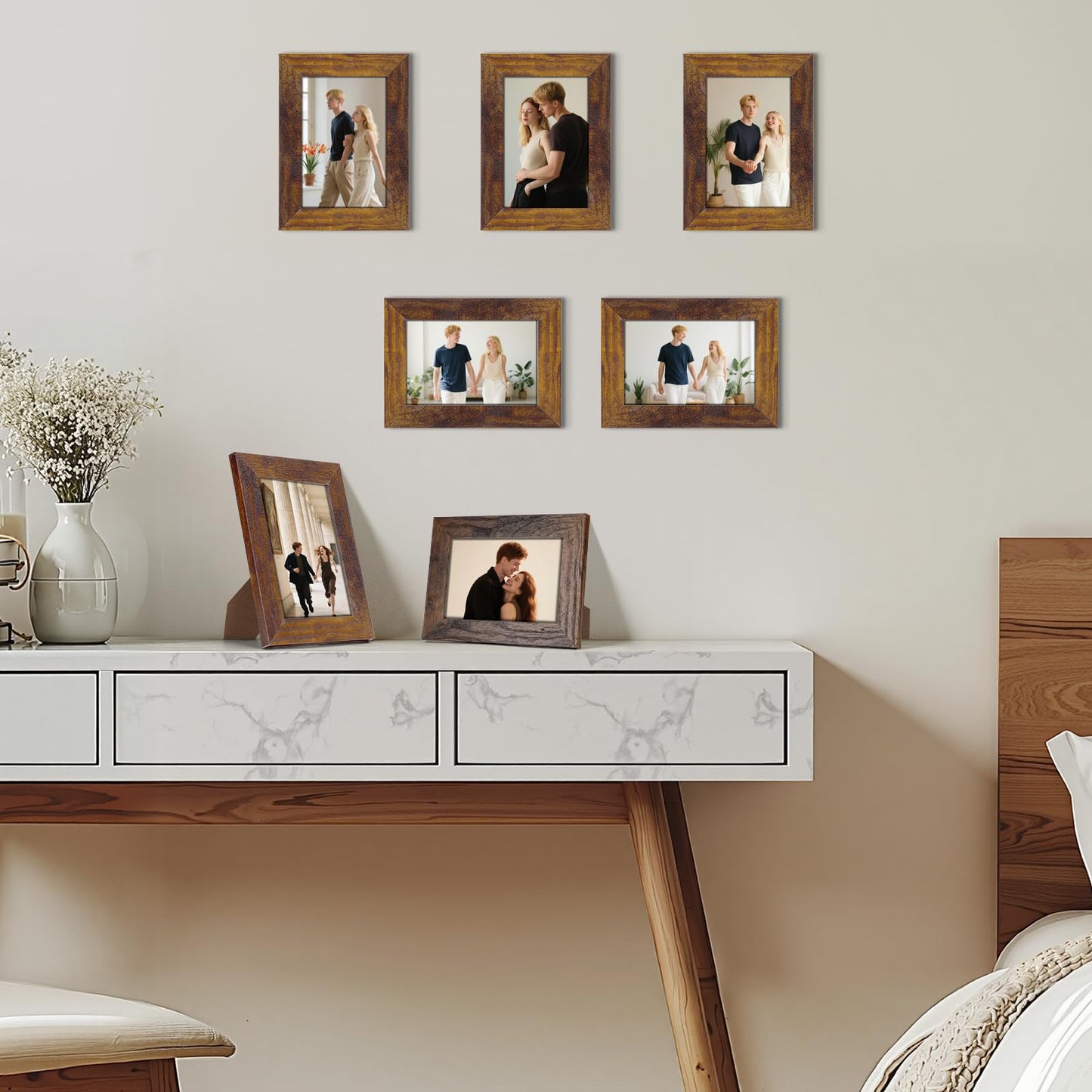 PETAFLOP Wooden Picture Frames 4x6 Rustic Frame Fits 4 by 6 Inch Prints Wall Tabletop Display, 7 Pack