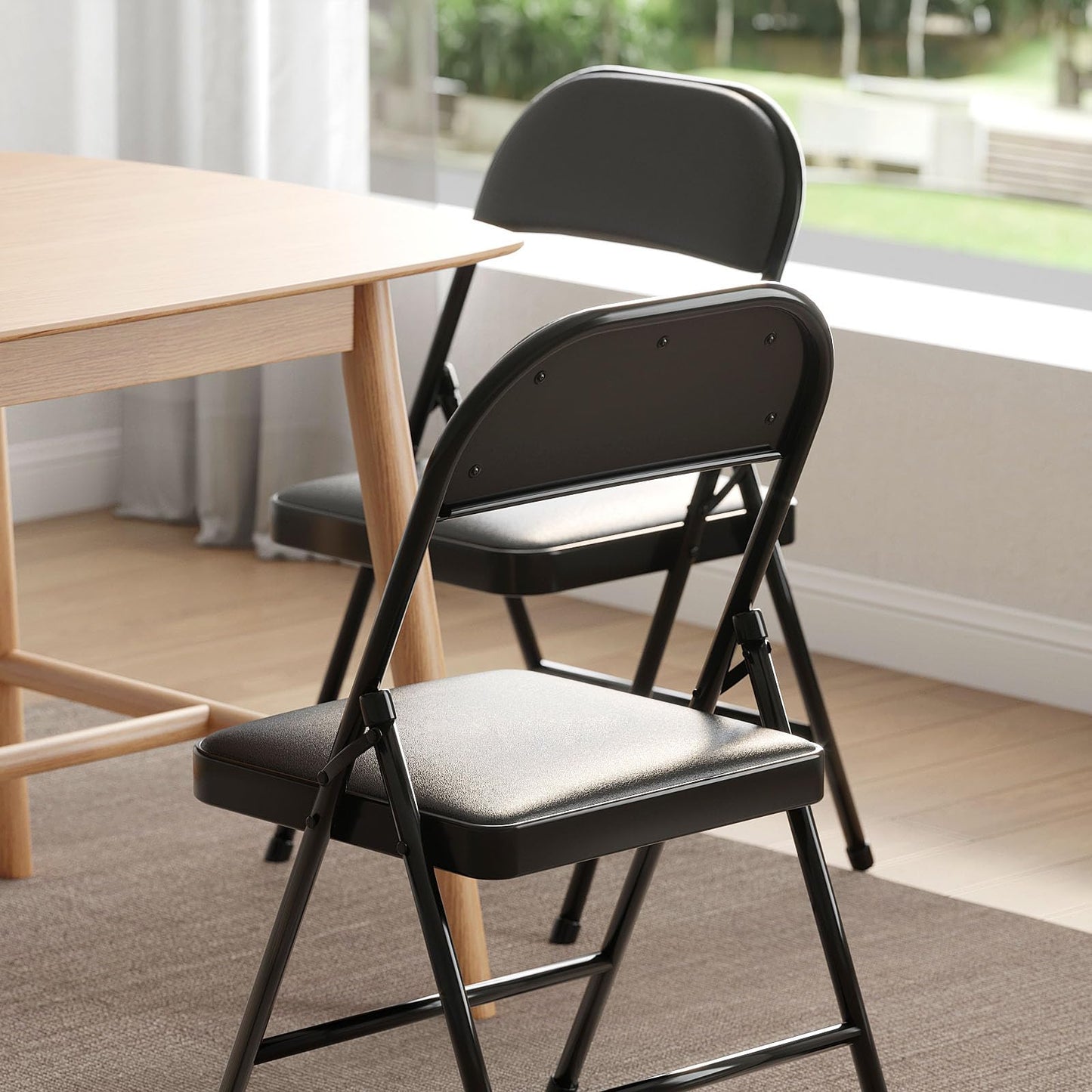 Nazhura 4 Pack Folding Chairs with Padded Vinyl Cushion Chairs with Comfortable Cushion and Durable Steel Frame for Home and Office, for Indoor and Outdoor Events (Black Vinyl Padding 16 Pack)