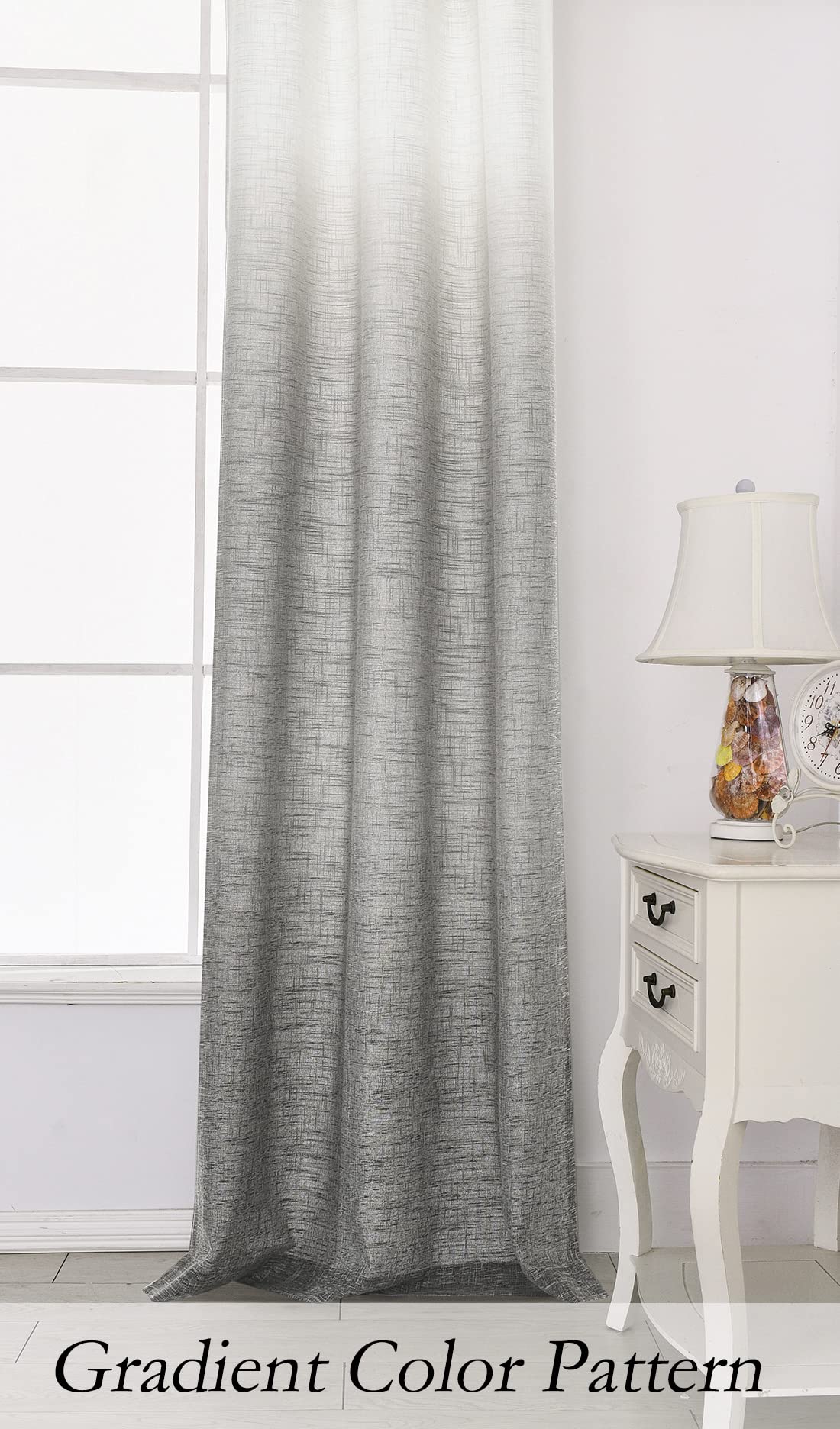 Central Park Ombre Window Curtain Panel Linen Gradient Print on Rayon Blend Fabric Drapery Treatments for Living Room/Bedroom, Cream White to Gray, 40" x 84", Set of 2