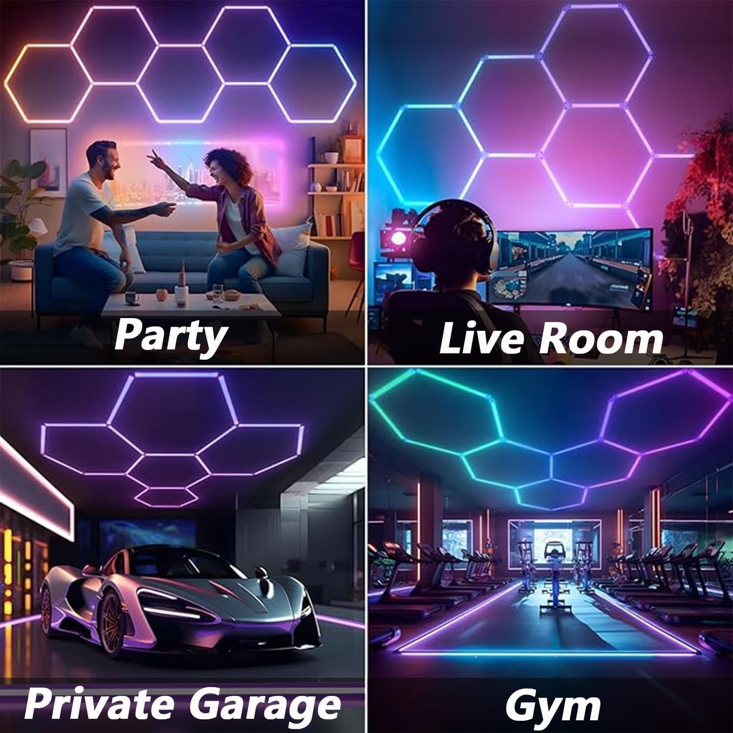 VIVIDALUX Super Bright RGB Hexagon Led Lights with App and Remote Control,16 Million Colors and Many Scene, Music Sync,for Living Rooms,Bedrooms, and Gaming Rooms,Party,Gym,Garage
