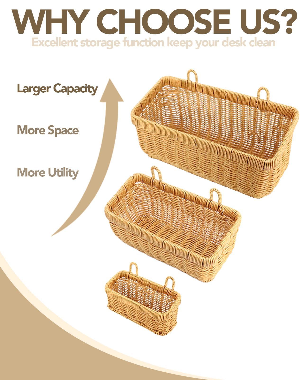 AceList Wall Hanging Basket, Boho Style Hand-Woven Hanging Storage Baskets - Set of 2, Ideal for Boho Room Decor, Kitchen, Garden, and Living Room
