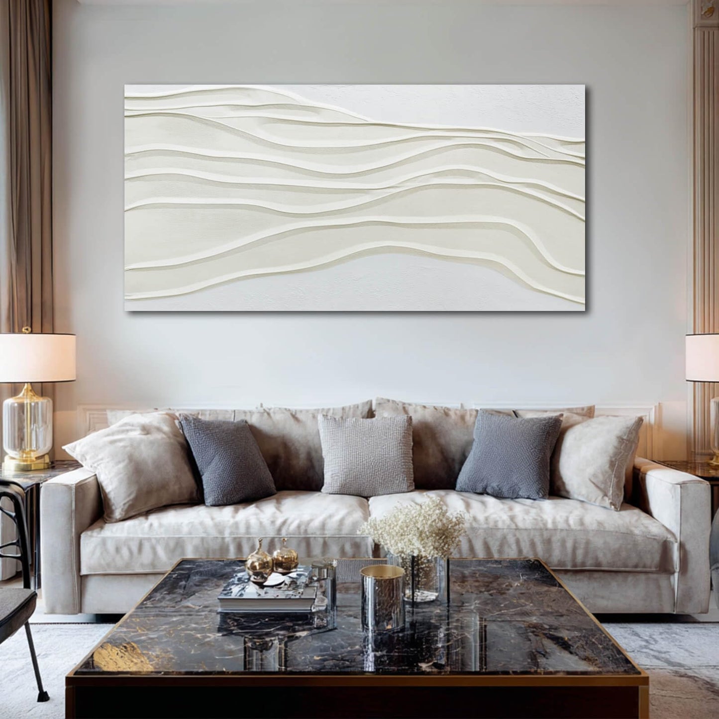 Framed Neutral Abstract Wall Art White Pictures Wall Decor Textured Canvas Painting Artwork for Dining Room Bedroom Home Decorations 24x48 Inch