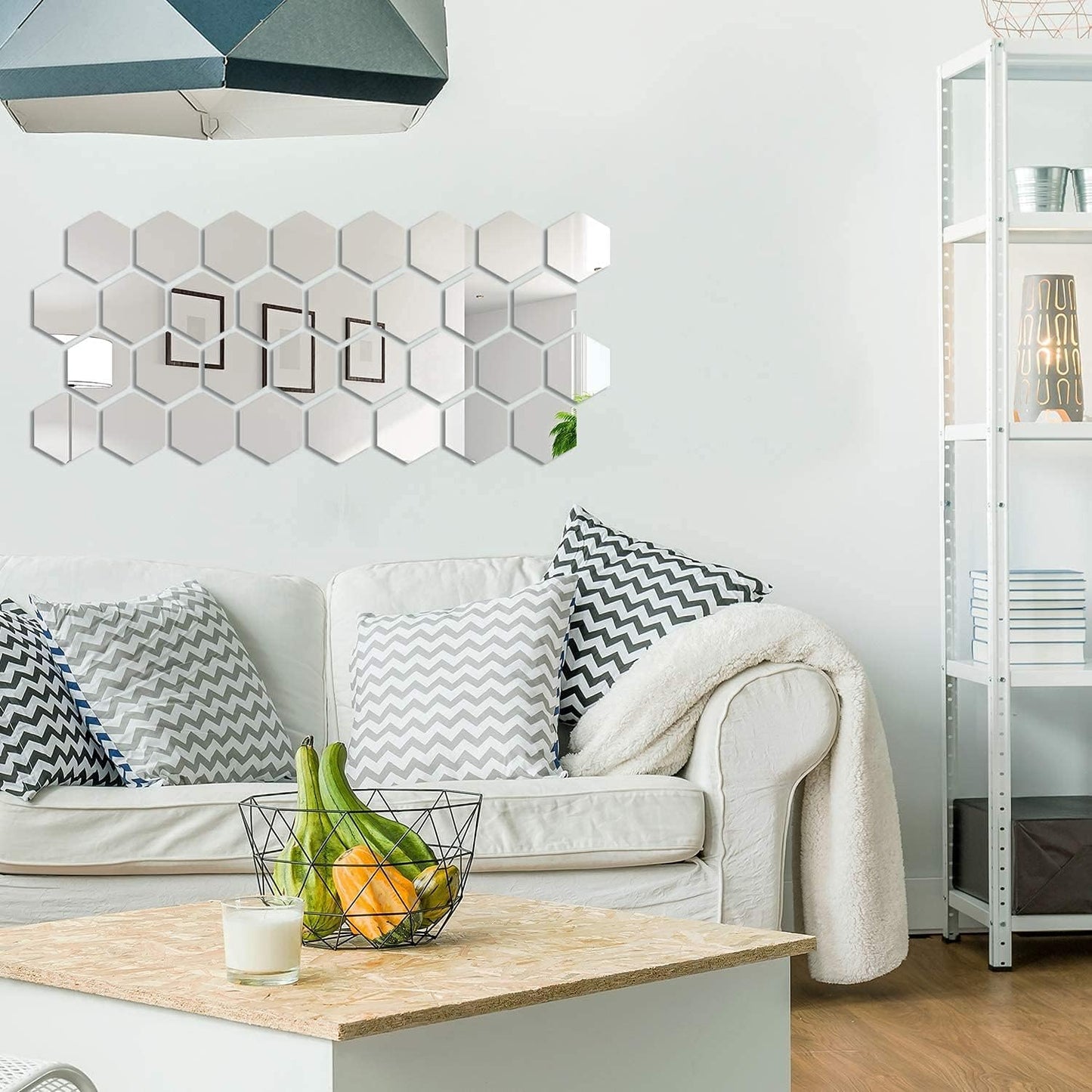 24 Pieces Removable Acrylic Mirror Setting Wall Sticker Decal for Home Living Room Bedroom Decor (Hexagon, 24 Pieces)