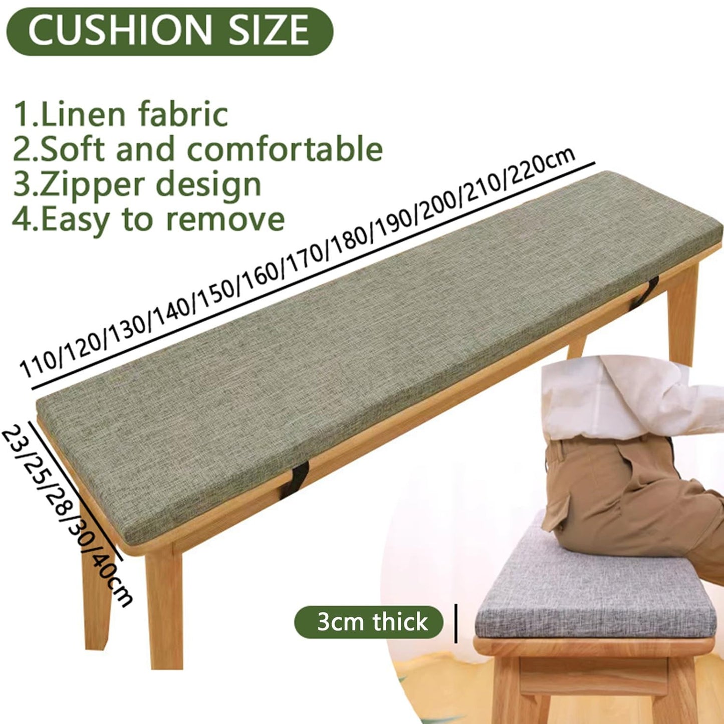 Bench Cushions for Indoor Furniture, Linen Seat Pad for Bay Windows with Foam Padding Garden Patio Long Chairs Furniture Cushions(Sky Blue,40x20in)