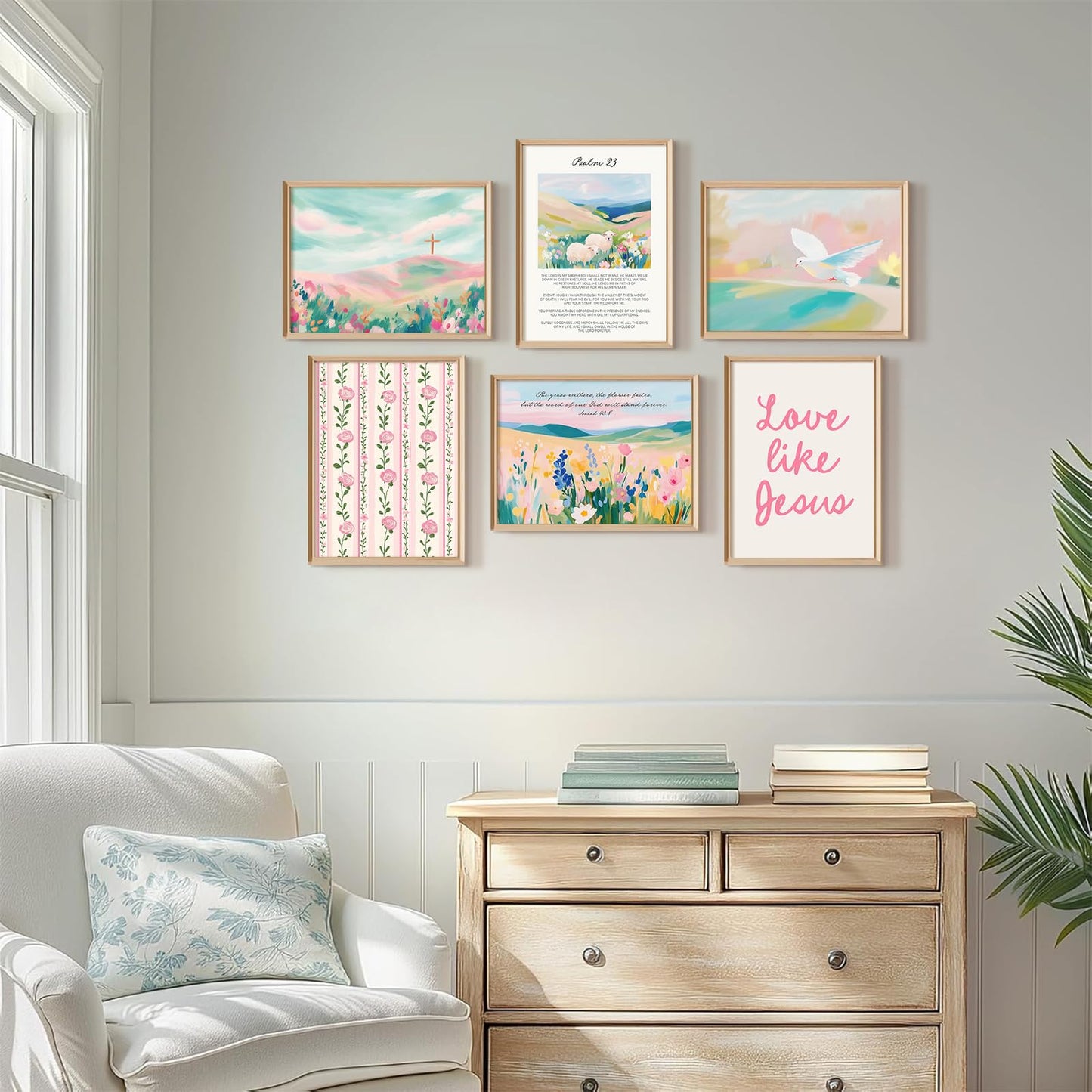 Pastel Pink Christian Wall Art Bible Verse Preppy Canvas Wall Decor Girl Trendy Christian Poster Aesthetic Floral Scripture Prints Cute Religious Pictures for Girls Room Bedroom 8x10x6 Inch Unframed