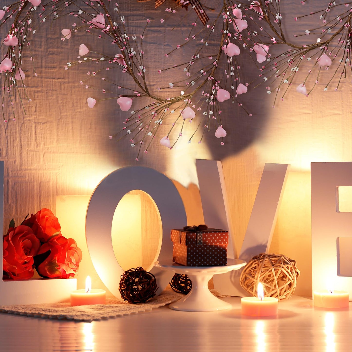Yuxung Valentine's Day Garland with 30 Fairy Lights 4.5ft Pip Berry Cherry Blossom Garland LED Christmas Lights for Valentine's Day Wedding Party (Pink)