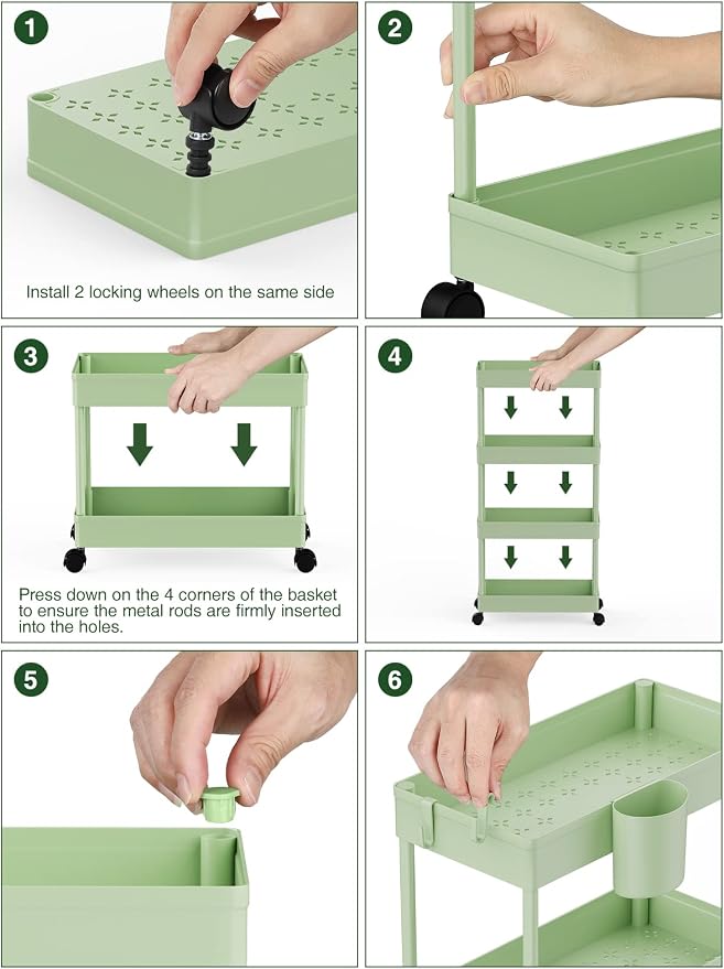 LEHOM Slim Rolling Storage Cart - 4 Tiers Bathroom Organizer Utility Cart Slide Out Storage Shelves Mobile Shelving Unit for Kitchen, Bedroom, Office, Laundry Room, Small Narrow Spaces(7.1" W+Green)