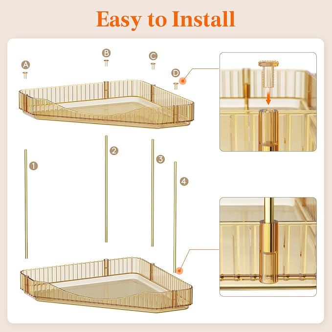 Lifewit 2-Tier Corner Bathroom Counter Organizer, Plastic Makeup Skincare Organizers Storage Countertop, Large Sink Cosmetic Perfume Shelf for Bedroom, Dresser, Kitchen, Vanity, Gold, 25 cm/10inch(H)