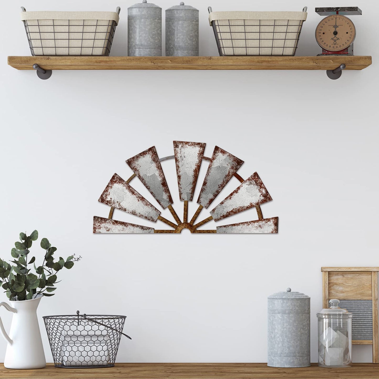 Yookeer Farmhouse Living Room Wall Decor Wood Windmill Rustic Wooden Wall Art Decorative Windmill Sculpture Home Decor for Bedroom Nursery Dorm Home(11.4 x 5.5 Inches,Semicircle)