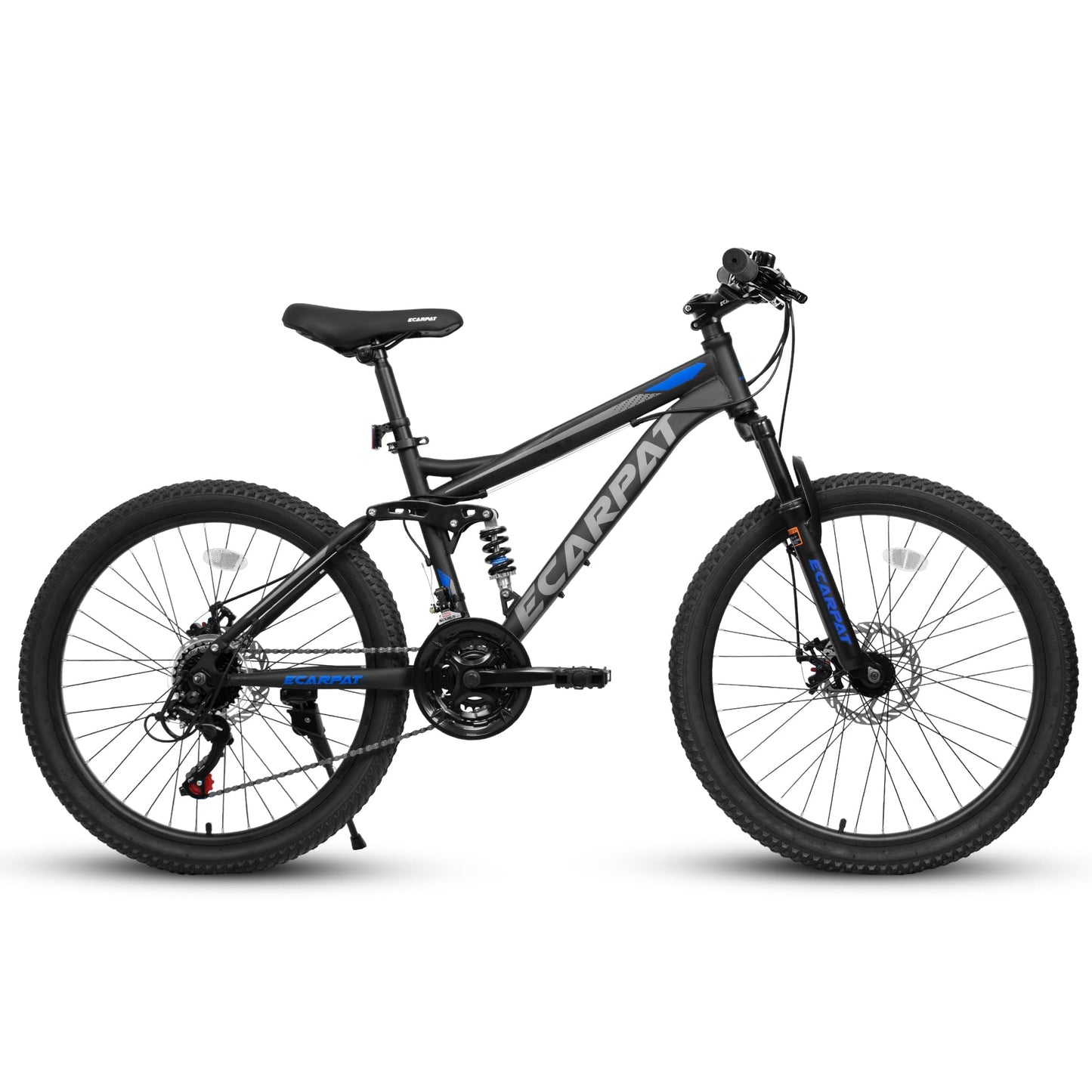 Ecarpat 27.5 Inch Mountain Bike for Men Women Adult, Carbon Steel Frame Mountain Bike with Full Suspension and Dull Disc Brake, 21-Speed MTB Bicycle, Black