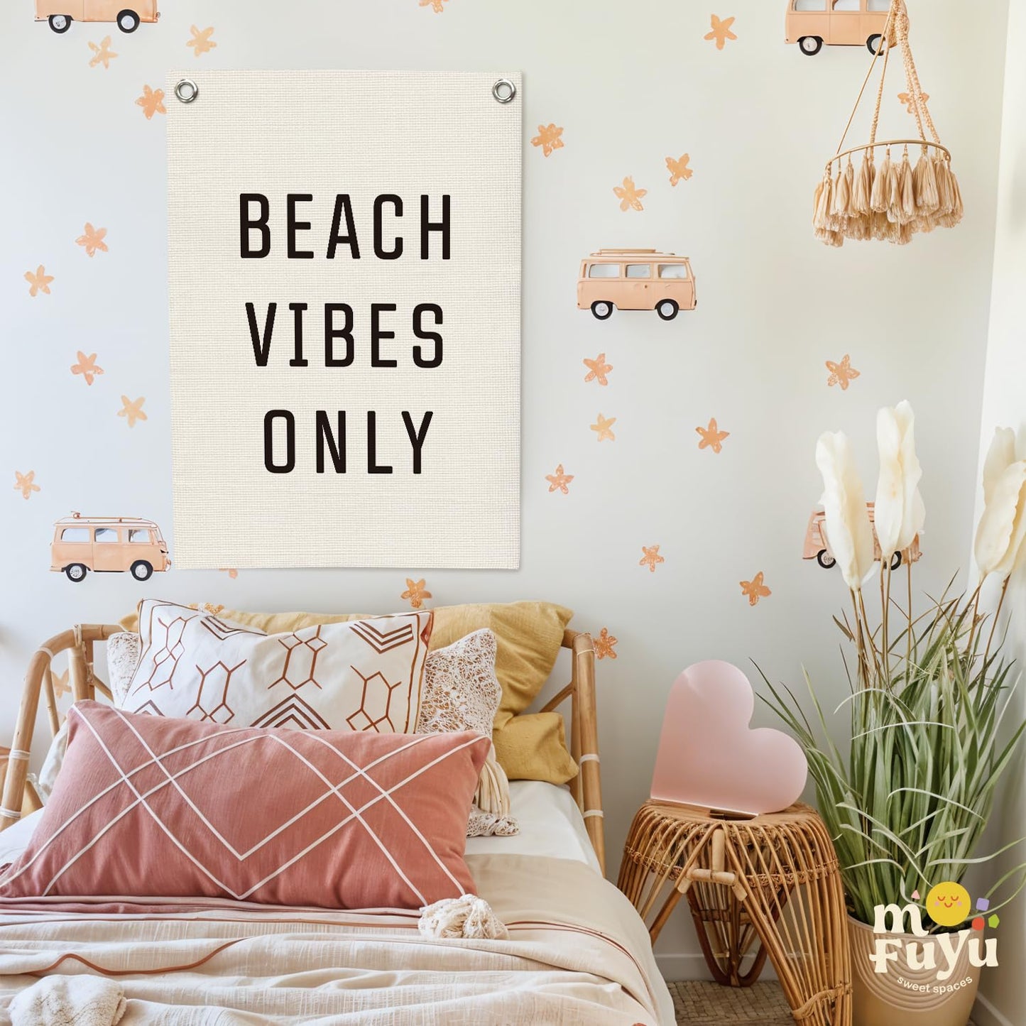 MOFUYU Beach Wall Decor Linen Canvas Banner,Beach Signs Wall Decor Hanging Flag Banner for Homes Playrooms Nursery,Summer Displays, Ocean Themed Bedroom Decor 18x25 Inch