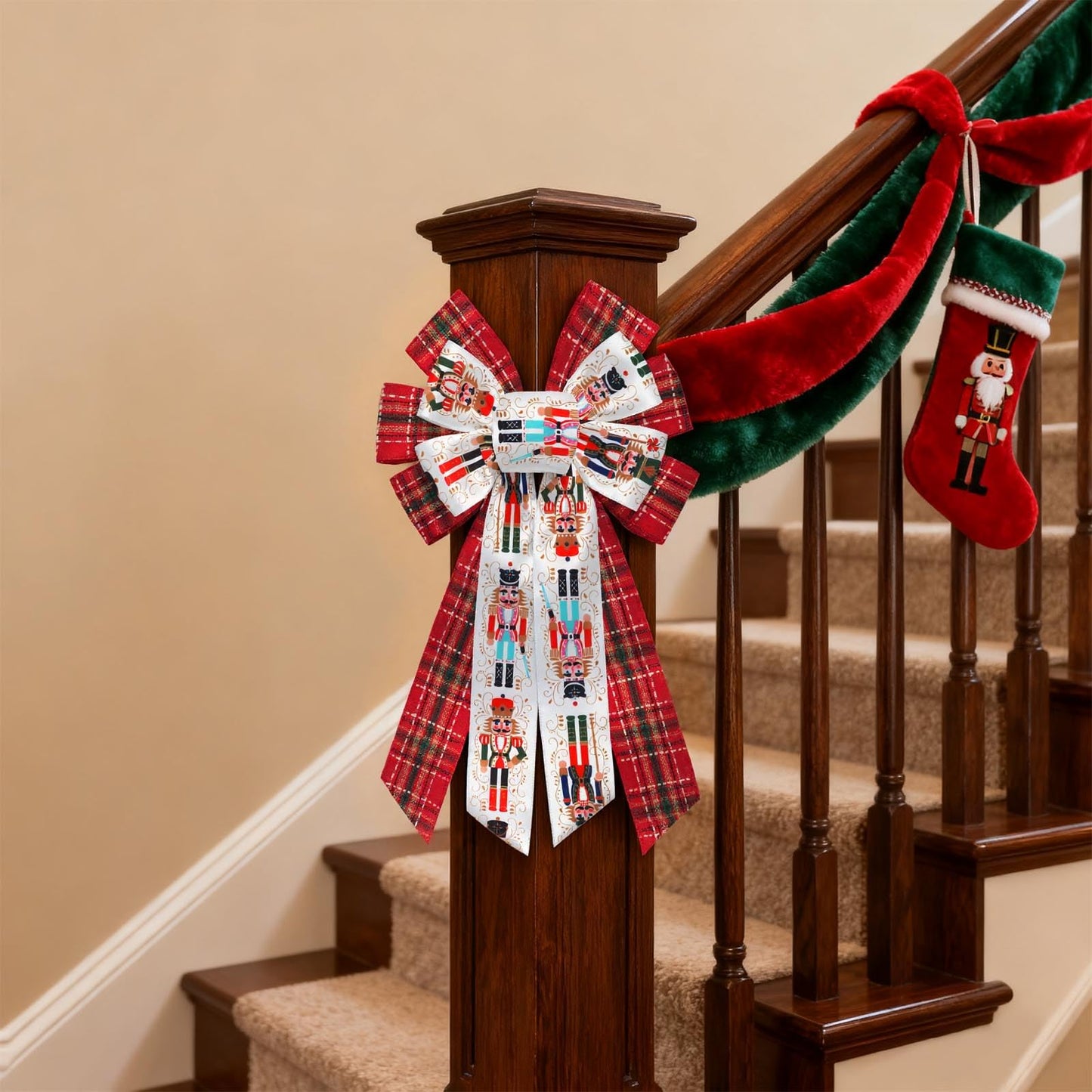2 Rolls Christmas Ribbons for Crafting, 2.5" ×10 Yards Xmas Wired Edge Ribbon Christmas Cartoon Characters Craft Ribbons Red Wired Ribbon for Crafting Christmas Party Decorations Supplies