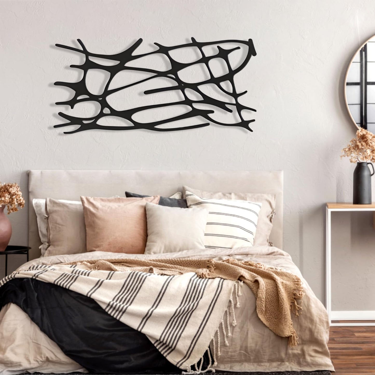 Linear Pattern Metal Wall Decor, Abstract Lines Metal Wall Art, Large Wall Decor, Metal Line Wall Art, Metal Wall Art, Bedroom Wall Decor, Abstract Metal Decor, Home Gift (White, 41 x 20 inch / 105 x 50 cm)