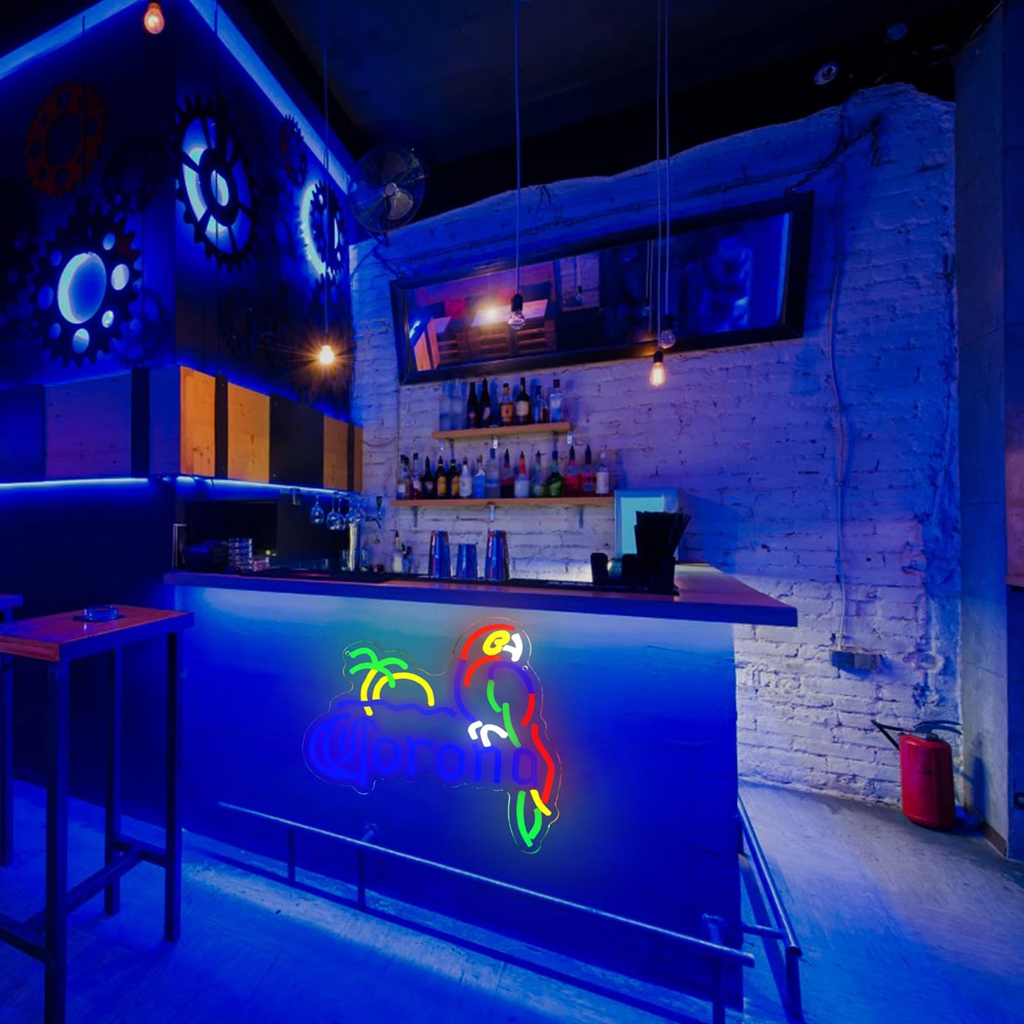 KODGGHK Coron Neon Sign Parrot Neon Lights for Bar Decor, Palm Tree Beer Lights Bar LED Neon Sign Dimmable Light Up Signs Man Cave Home Pub Beer Gift Neon Lamp (Blue)