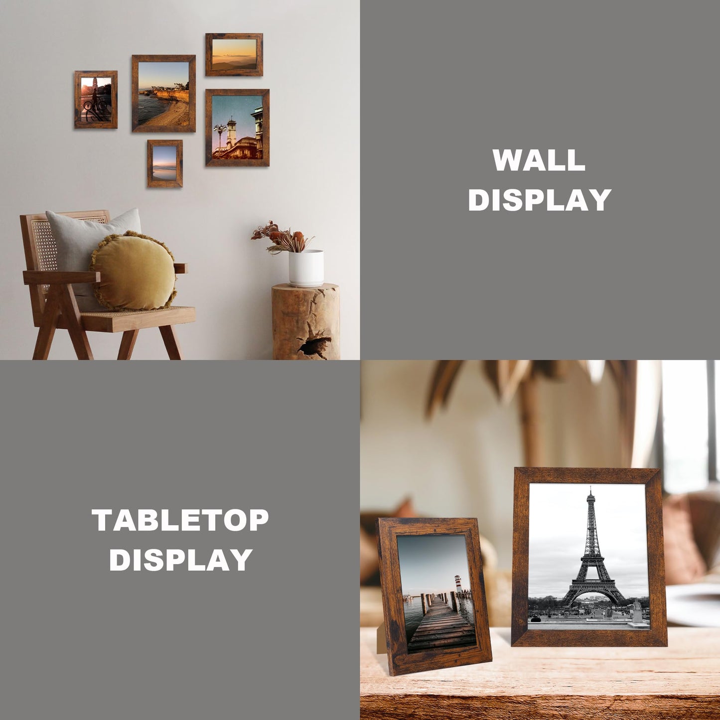 iRahmen 8x10 Picture Frame Set of 6, Dark Brown Rustic Frame with High Definition Real Glass, 8 x 10 Wood Photo Frames for Tabletop Display and Wall Mounting