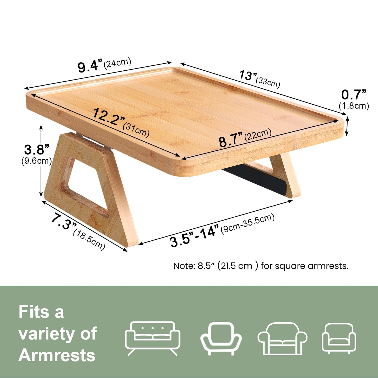 Danfoxer Couch Arm Tray,Bamboo Folding Sofa Tray,Sofa Armrest Trays Clip-On Couch Desk for Drinks,Snacks,Phone,Remote Control(Natural)