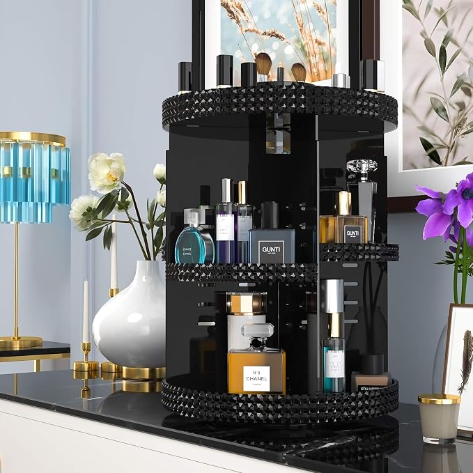 Awenia Makeup Organizer 360-Degree Rotating, Adjustable Makeup Storage, 7 Layers Large Capacity Cosmetic Storage Unit, Fits Different Types of Cosmetics and Accessories, Plus Size(Black)