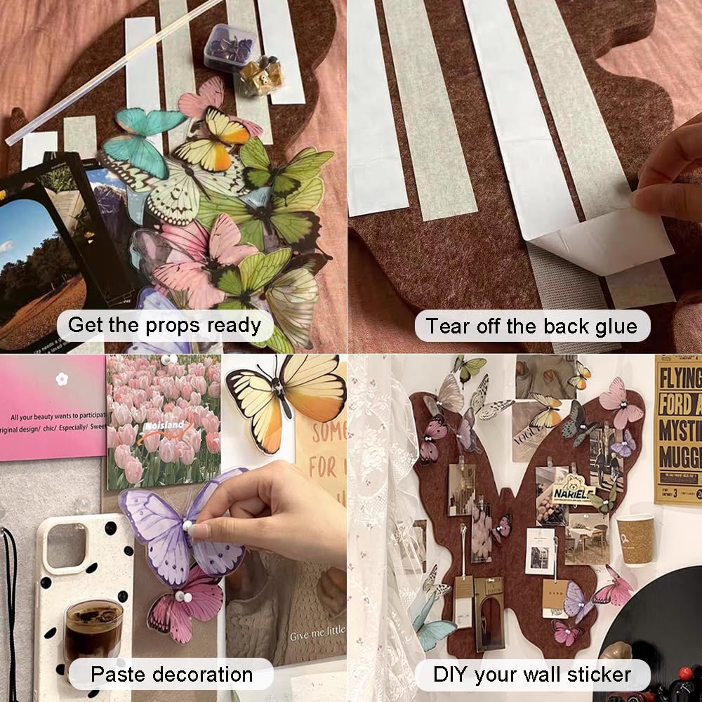 OULIGET Butterfly Cork Boards,3D Foldable Butterfly Wall Collage Kit,Wall Mount Bulletin Display Pin Board for Notes Photos and DIY Wall Decor,With Pushpins