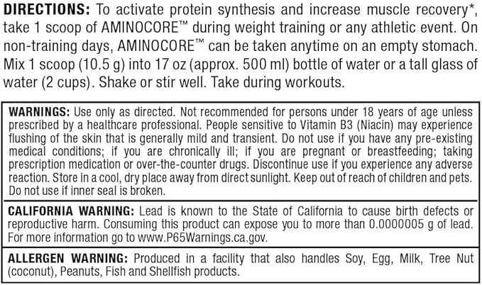 ALLMAX Nutrition AMINOCORE BCAA Powder, 8.18 Grams of Amino Acids, Intra and Post Workout Recovery Drink, Gluten Free, Sweet Tea, 315 g