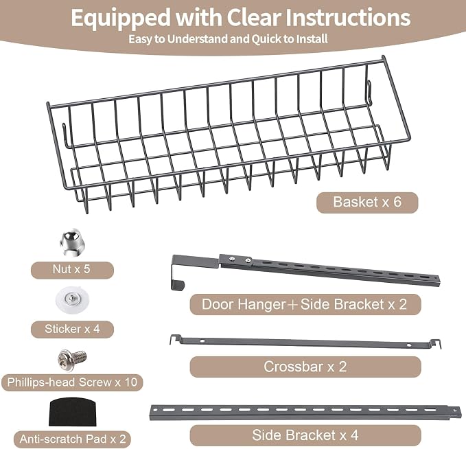 ElegantArray 8-Tier Pantry Door Oragnizer, Over The Door Pantry Organizer Rack and Storage, Hanging Spice Rack Shelves Door, Home Office Laundry Room Bathroom & Kitchen Organization, Deep Gray