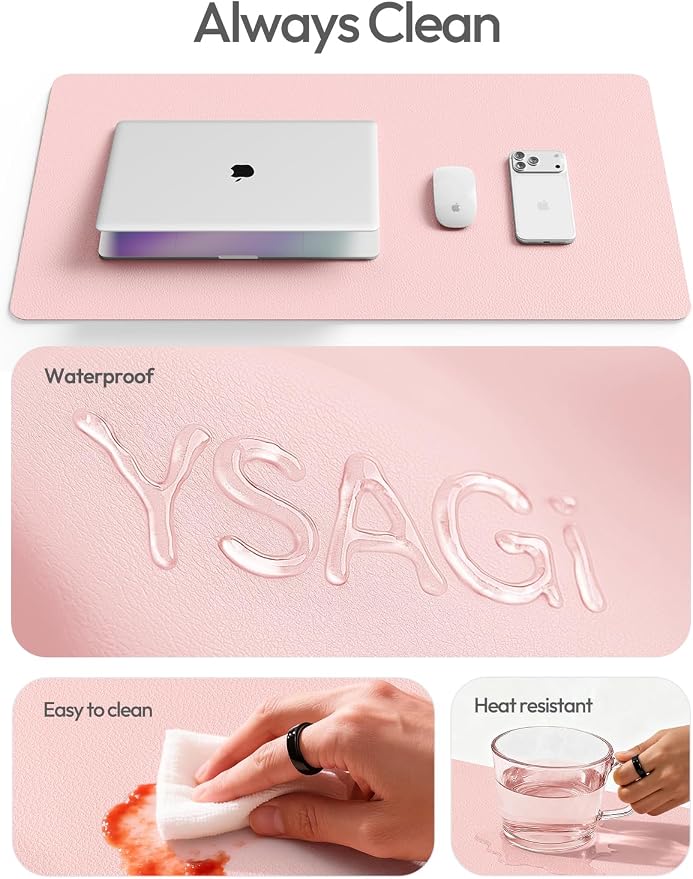 YSAGi Leather Desk Protector, Office Mat, Large Mouse Mat, Non-Slip PU Leather Blotter, Laptop Desk Mat, Waterproof Writing Pad for Office and Home(Light Pink, 42" x 17.2")