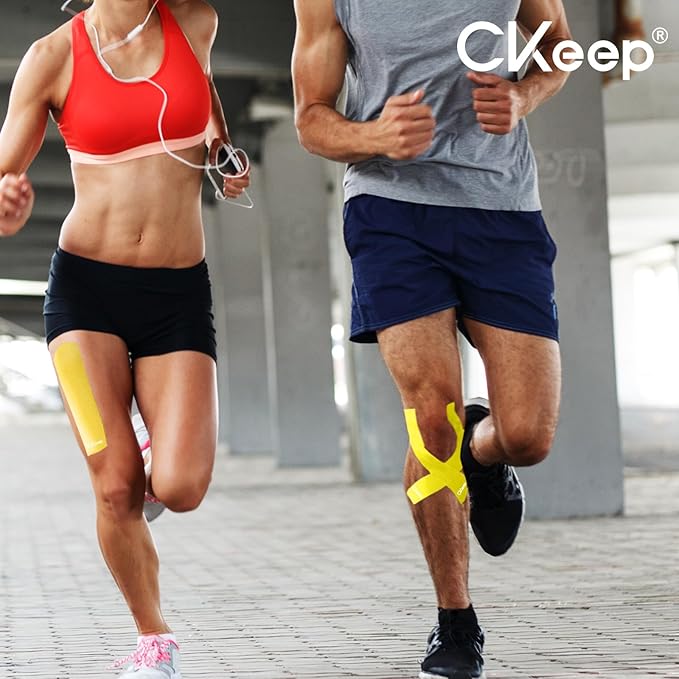 CKeep 4 Rolls Kinesiology Tape, Original Cotton Elastic Athletic Tape, 20 Precut 10" Strips Each,Yellow, Ideal for Muscle Support & Injury Prevention